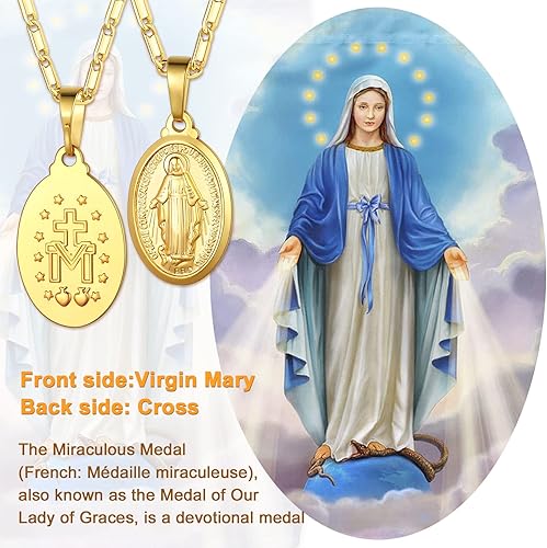 Miniatura 6 de U7 - Collar y cadena de la Virgen María 22 chapado en oro de 18 quilates joyería cristiana para hombre o mujer cruz milagrosa personalizable