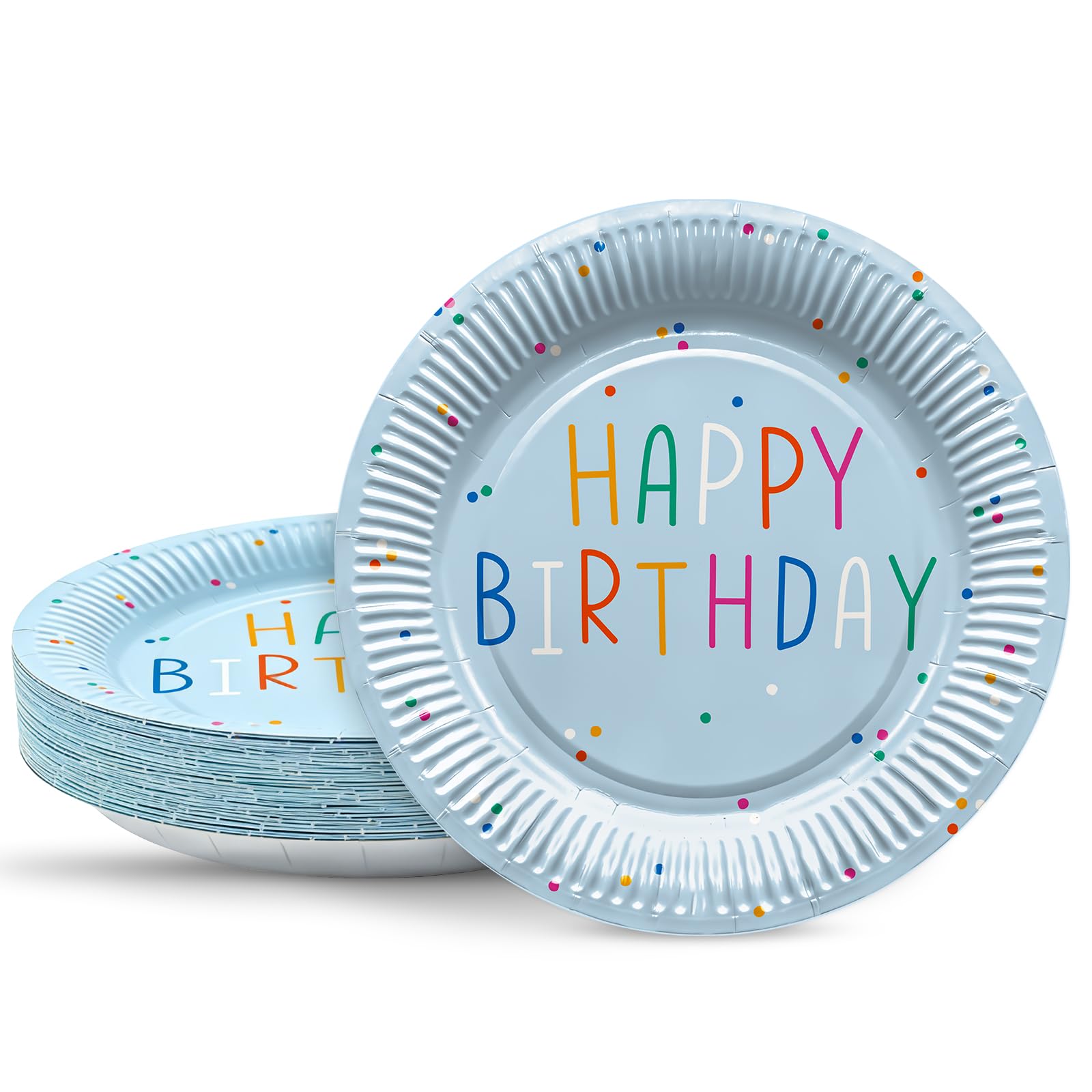 BFB Blue 7in Party Dessert Plates 50 Pieces Disposable Paper Plates Set 18cm for Happy Birthday