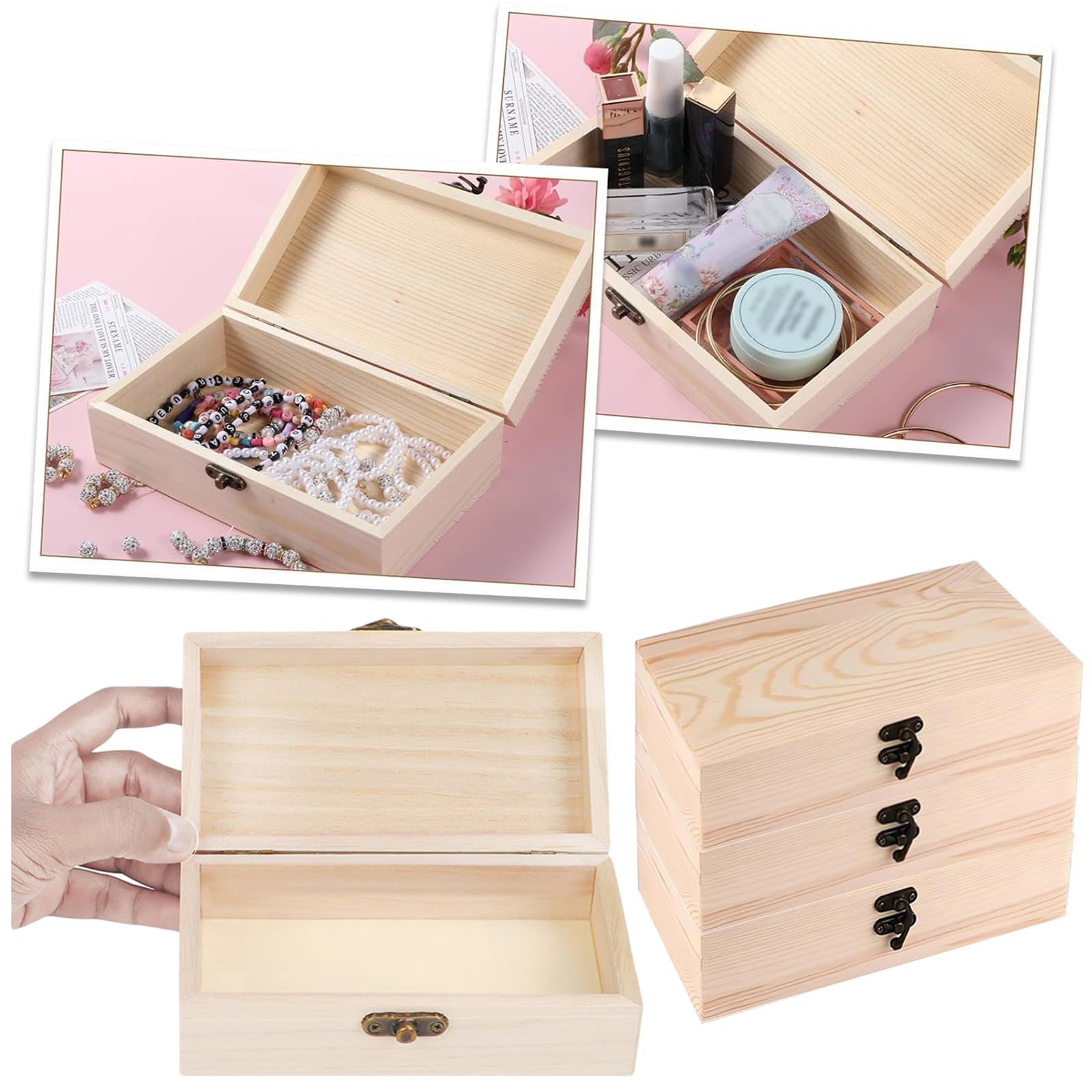 Scatola Portaoggetti In Legno Naturale Rettangolare 24x13x7,2 Cm Con Fibbia Vintage – Organizer Per Gioielli, Accessori E Piccoli Oggetti