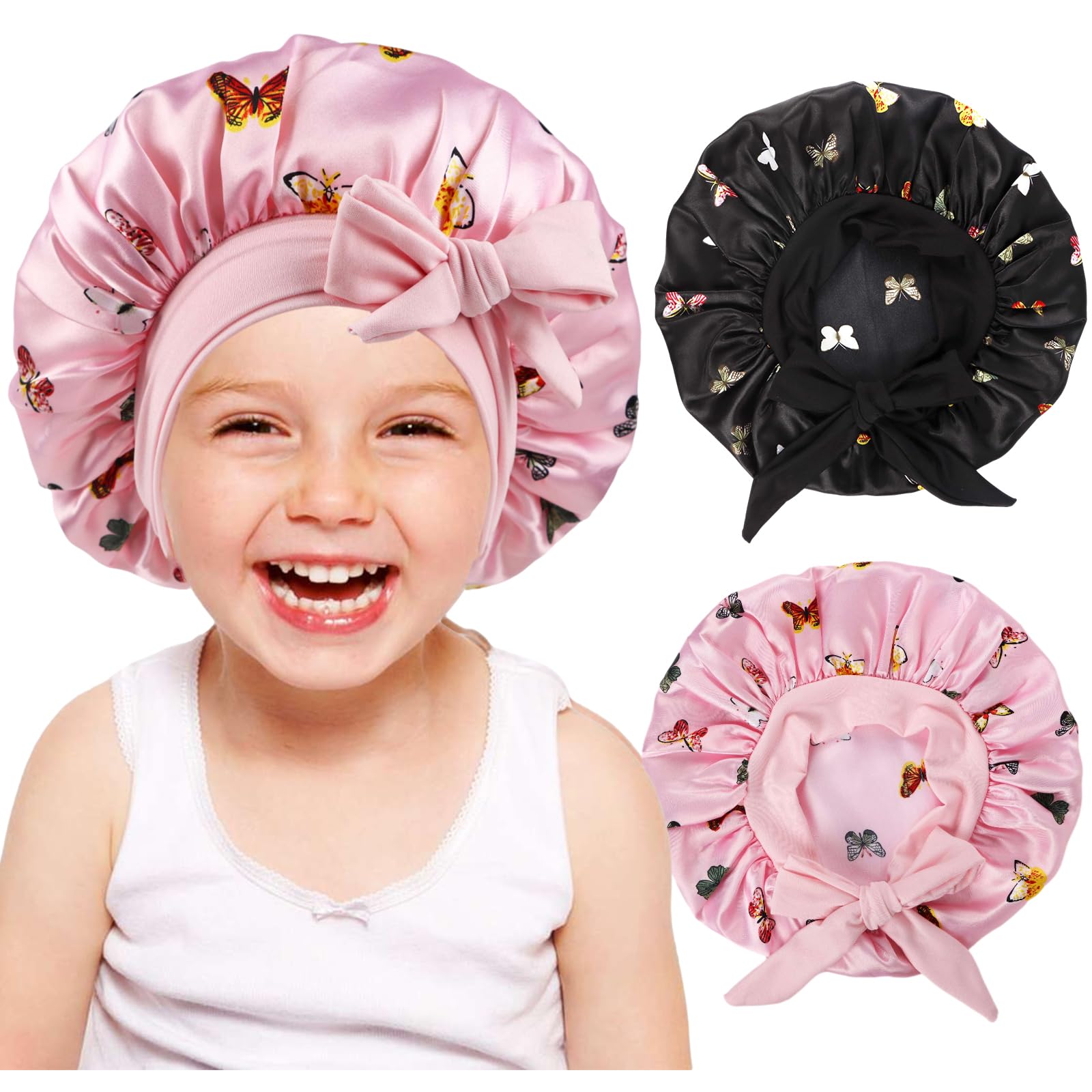 2 PCS Kids Bonnets for Girls,Silk Bonnet for Kid Sleeping,Toddler Bonnet for Curly Hair