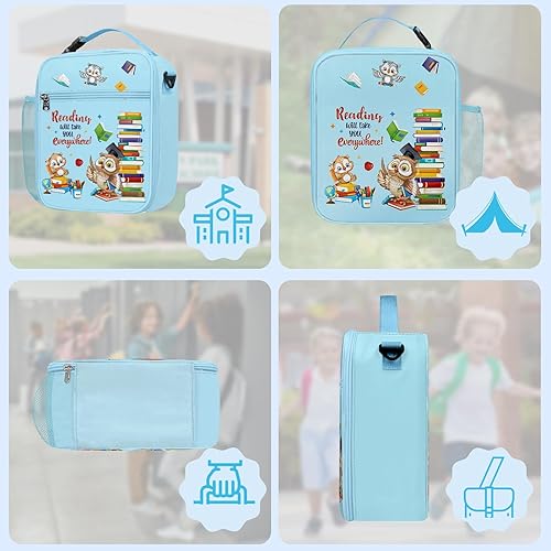 Miniatura 6 de Clastyle Lonchera con diseño de búho aislado para niños, bolsa de almuerzo escolar portátil para picnic al aire libre y viajes