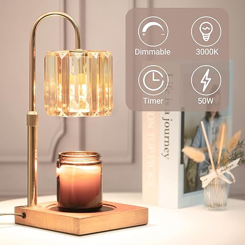 Miniatura 9 de Lámpara calentadora de velas con temporizador, regulable, altura ajustable, lámpara de cristal para velas en frasco, color negro