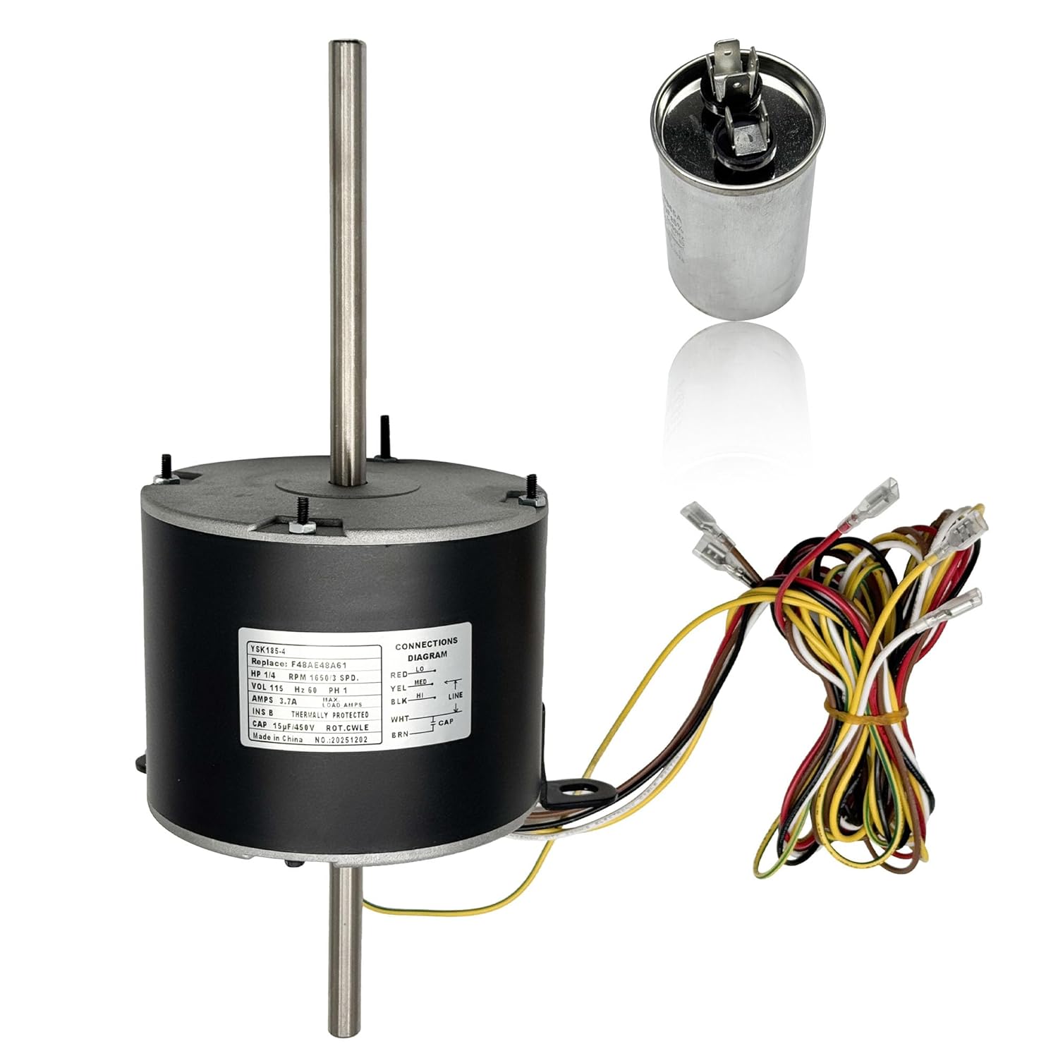 F48AE48A61 Fan Motor Compatible with Genteq,RV AC Dometic Duo-Therm Penguin II 3314471.013 Replace 3314471.011 F48AF67A61 Y7L423B515S, 115V 1/4 HP 1650RPM 3 Speed 60 Hz 3.7A