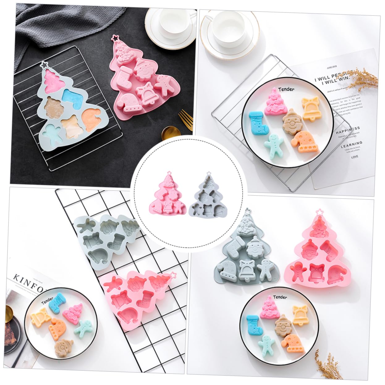 MAGICLULU 6pezzi Stampo Per Torte Di Natale Design Albero Di Natale Mold Flessibile Per Dolci Biscotti e Saponi Fatti Mano Colori