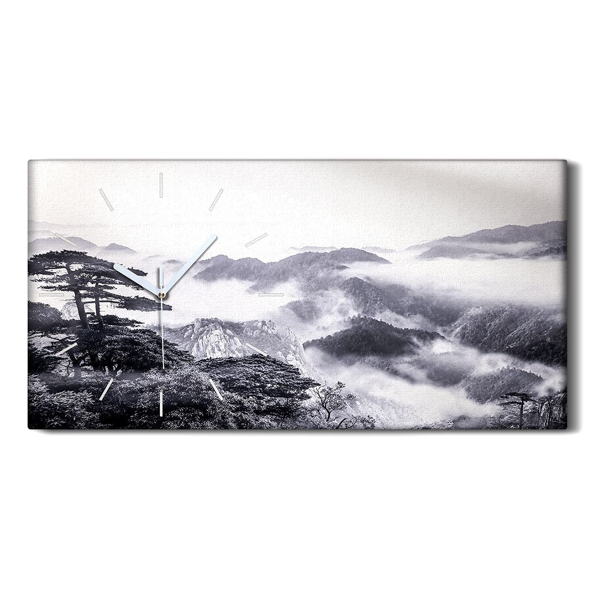 Horloge sur Toile 60x30cm nature brumeuse pour une ambiance zen dans votre salon