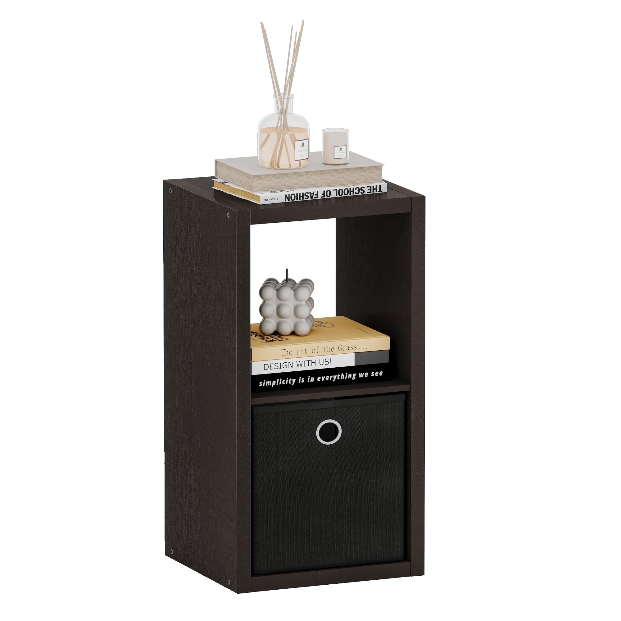 Black 2 Cube Storage Organizer with Thickened Wooden Frame, Horizontal &amp; Vertical Cube Storage Shelves, 2-Cube Bookcase with Open Back for Bedroom, Living Room, Dark Brown, 14.6" x 15.9" x 30"