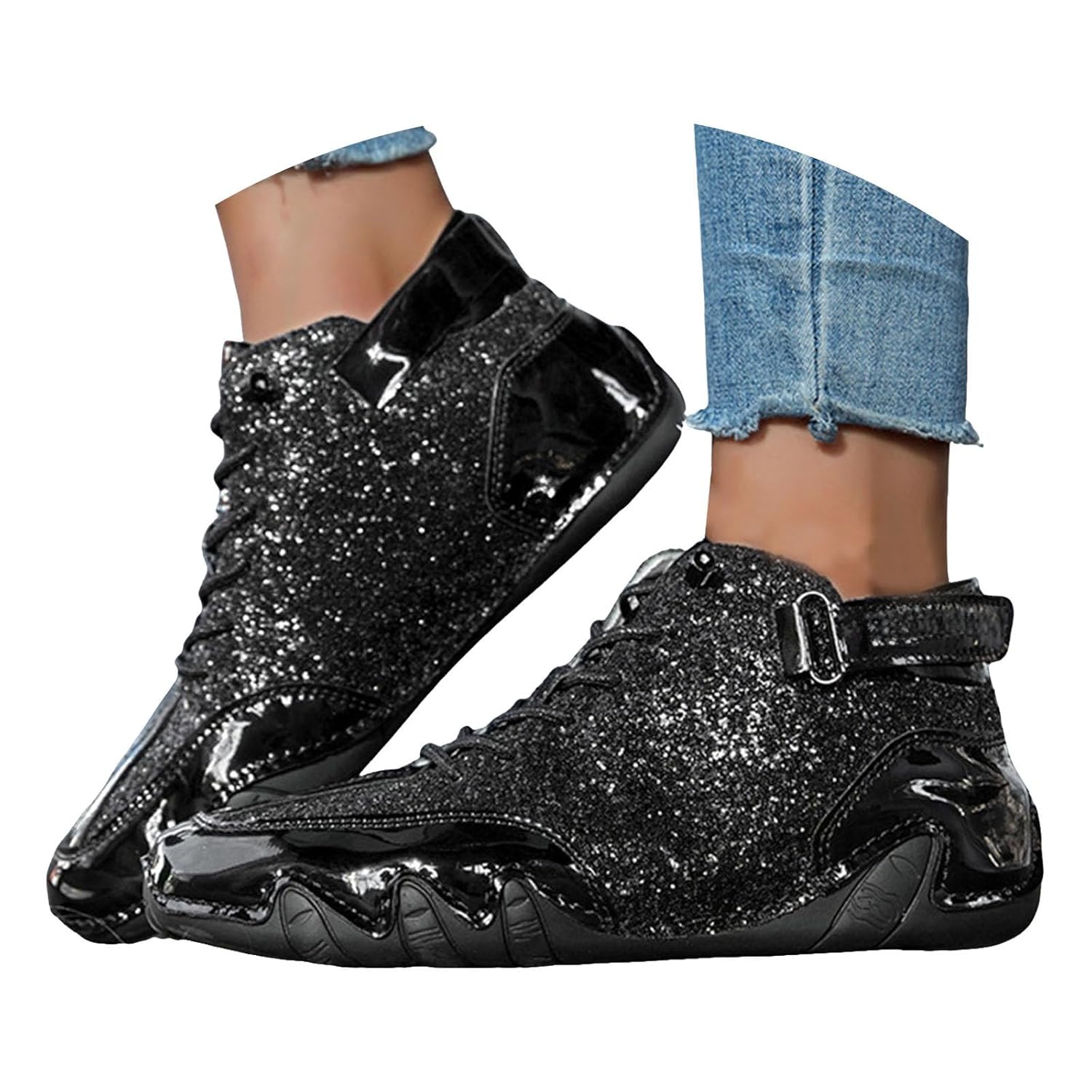 Womens Glitter Sparkly Ankle Boots 2025 Casual Fashion Sequins Round Toe Lace Up Low Top Athletic Sneakers Soft