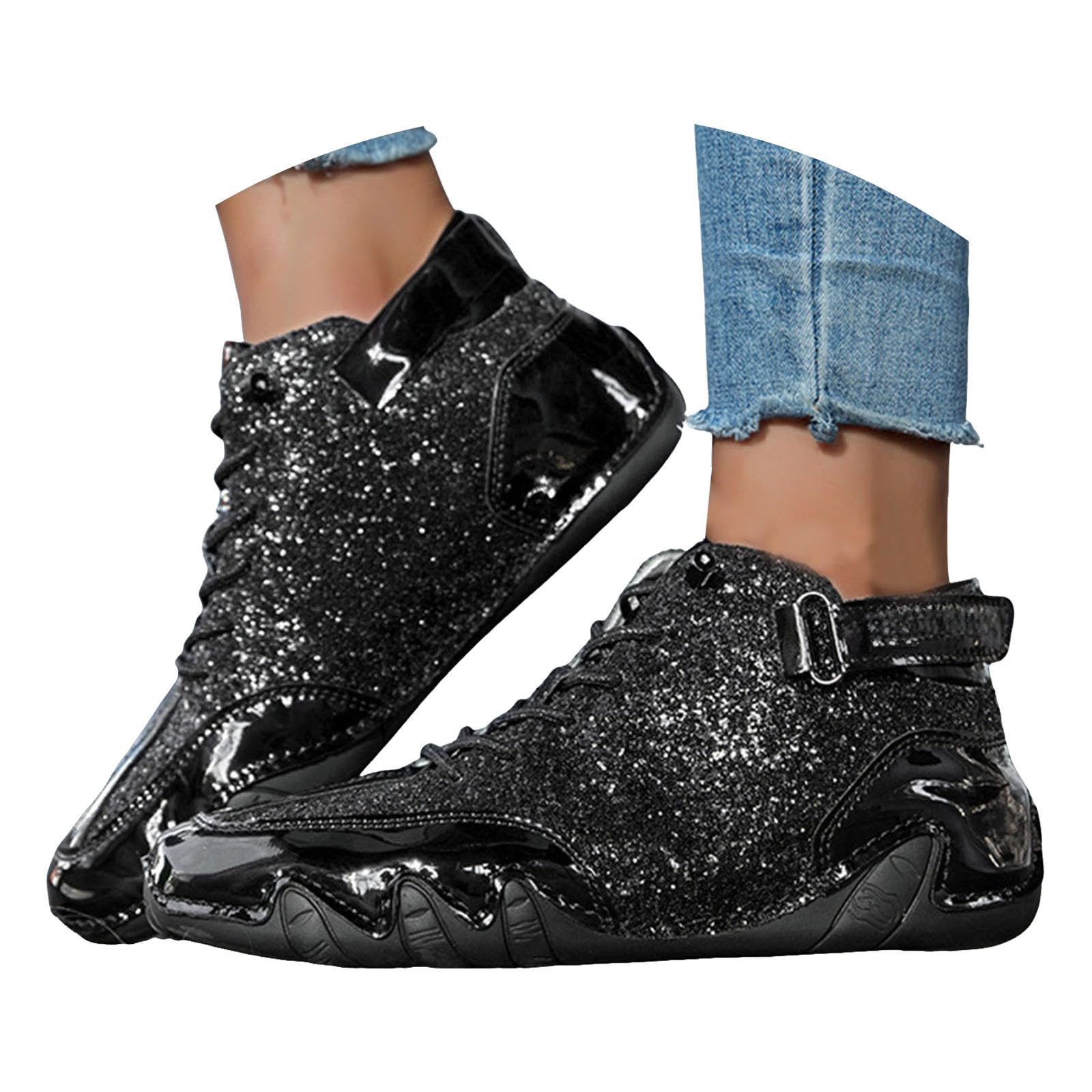 Womens Glitter Sparkly Ankle Boots 2025 Casual Fashion Sequins Round Toe Lace Up Low Top Athletic Sneakers Soft