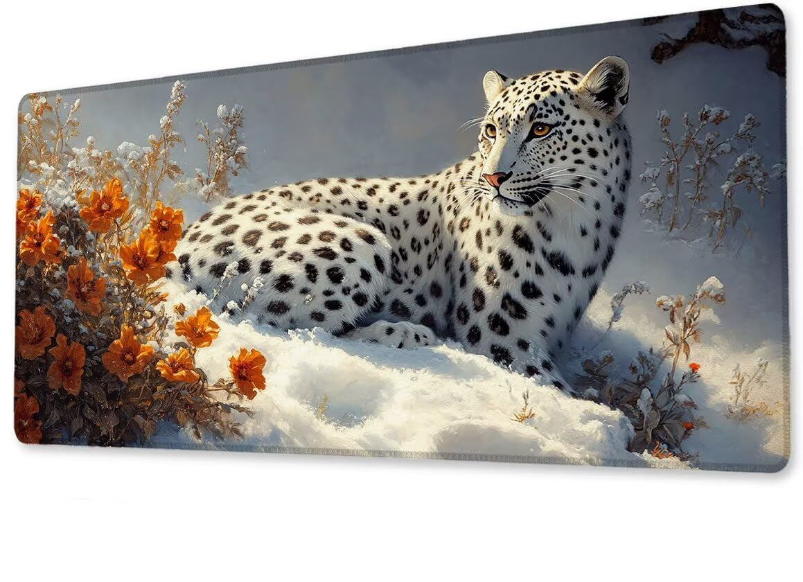 Podkładka pod mysz, duża, gamingowa podkładka pod mysz, XXL, panterka, 600 x 1200 x 3 mm, antypoślizgowa, gumowa podstawa, wodoodporna i trwała, podkładka pod klawiaturę, do gier, biura, domu, ekstra