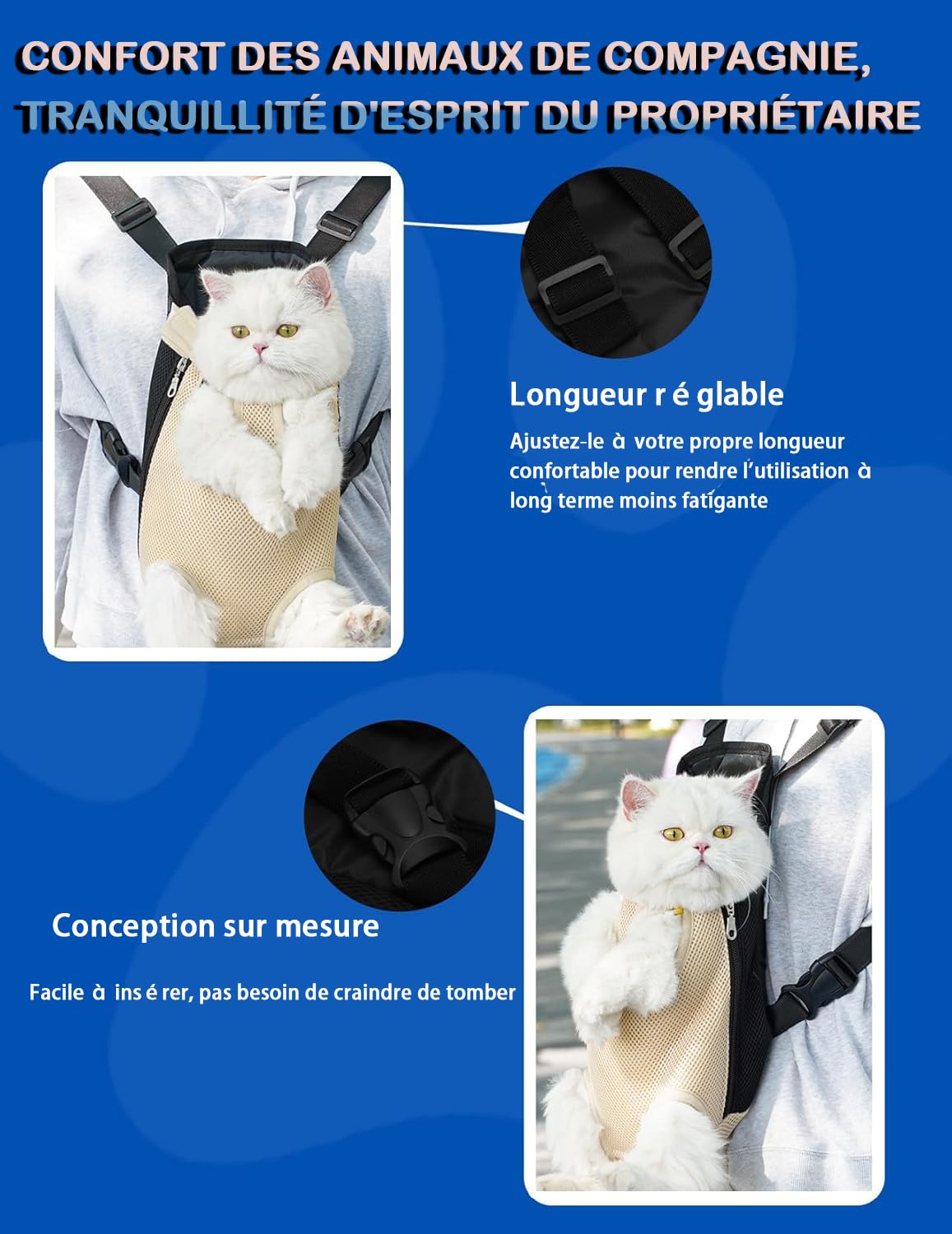 Porte Chat Ventral, Sac à Dos Mains Libres à Sangle Réglable, Pas de Tension aux Epaules, Maille Respirante Porte Chat Ventral avec Harnais, Les Voyages, Le Métro (S-Rouge)