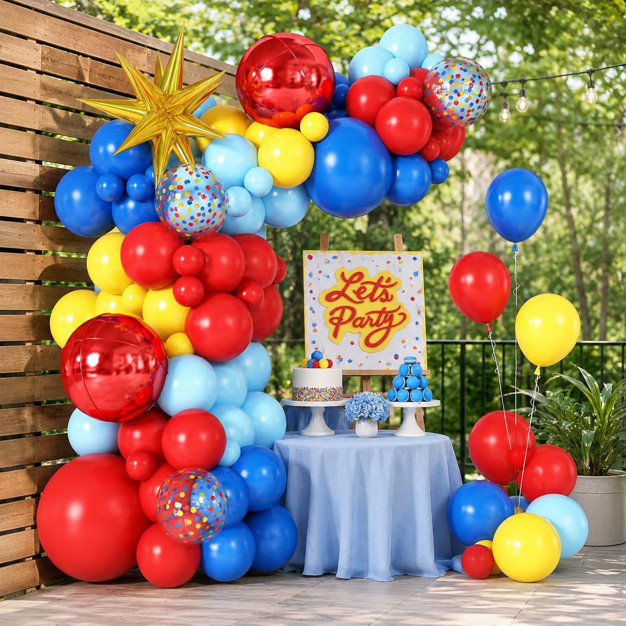 Czerwono-niebiesko-żółta girlanda z łukiem balonowym, zestaw ze złotą gwiazdą, balony foliowe, czerwone, okrągłe balony 4D, na przyjęcie urodzinowe, karnawał, cyrk, dekoracje tematyczne