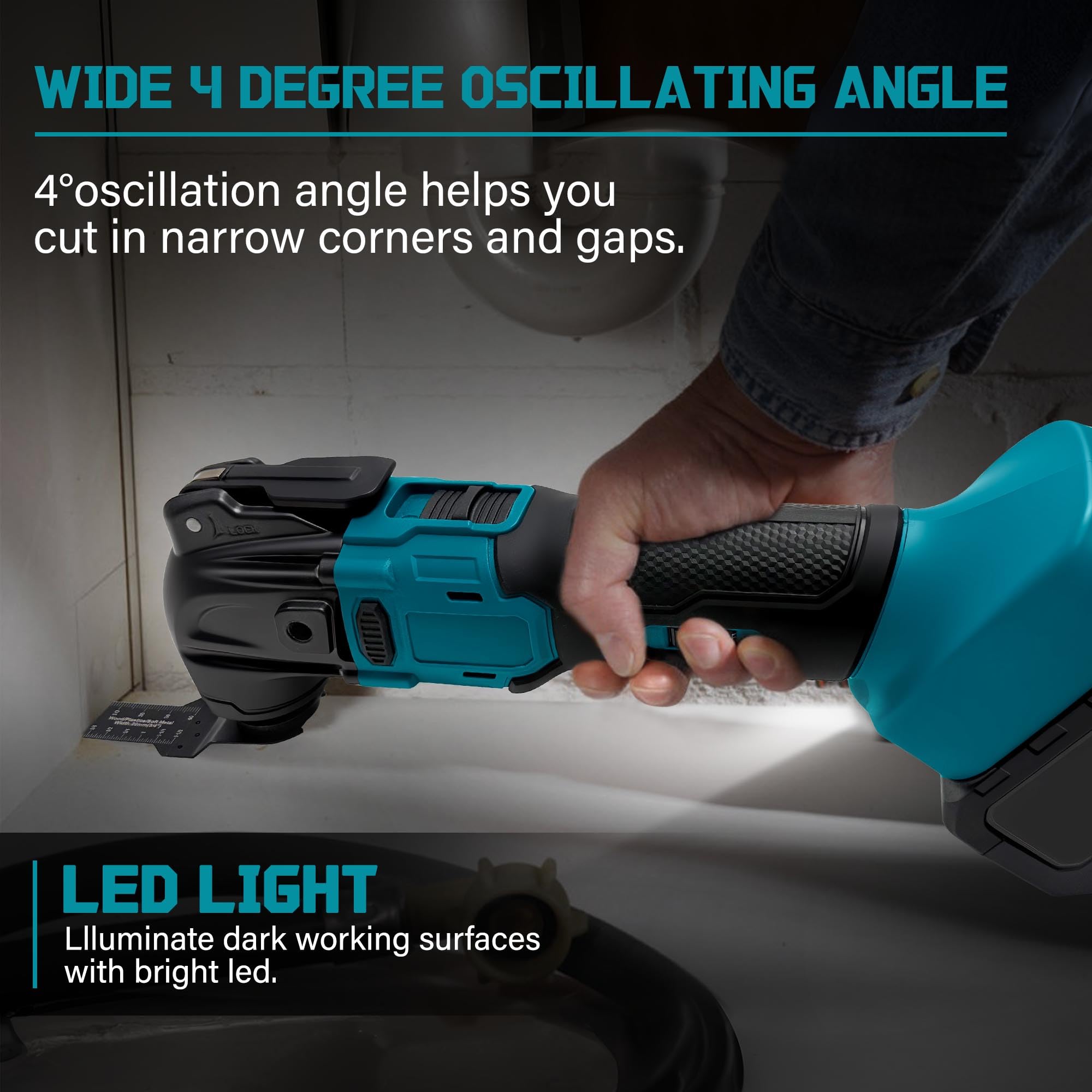 Multiherramientas oscilantes para batería Makita de 18 V, herramienta de corte y lijado multiusos, ángulo de oscilación de 4°, 6 velocidades variables, diseño de hoja de ajuste rápido con 21