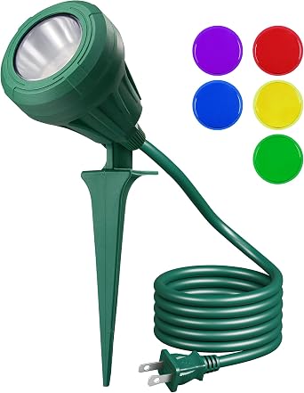 EDISHINE 120V Spotlight Outdoor, 5 Extra Color Lenses, 5.5W 500LM Waterproof LED Outdoor Spotlight, 5000K Landscape Lighting for Yard Flag Tree Holiday Decor, 180 Adjustable, UL Listed