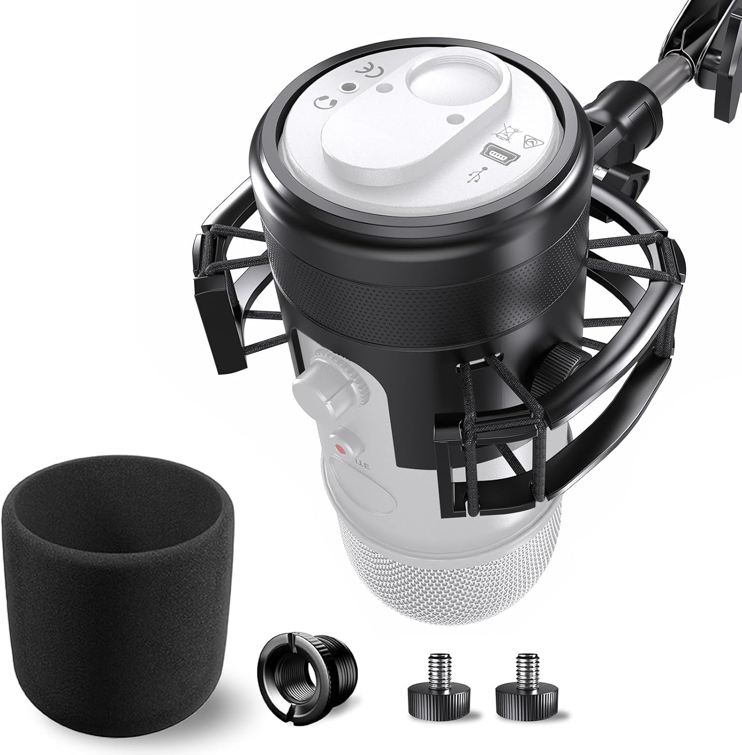 Borenbuir Custom Built Shock Mount with Pop Filter for Blue Yeti Microphones, Metal/Plastic Frame, Anti-Vibration Suspension, Floor Mount Borenbuir Custom Built Shock Mount with Pop Filter for Blue Yeti Microphones, Metal/Plastic Frame, Anti-Vibration Suspension, Floor Mount
