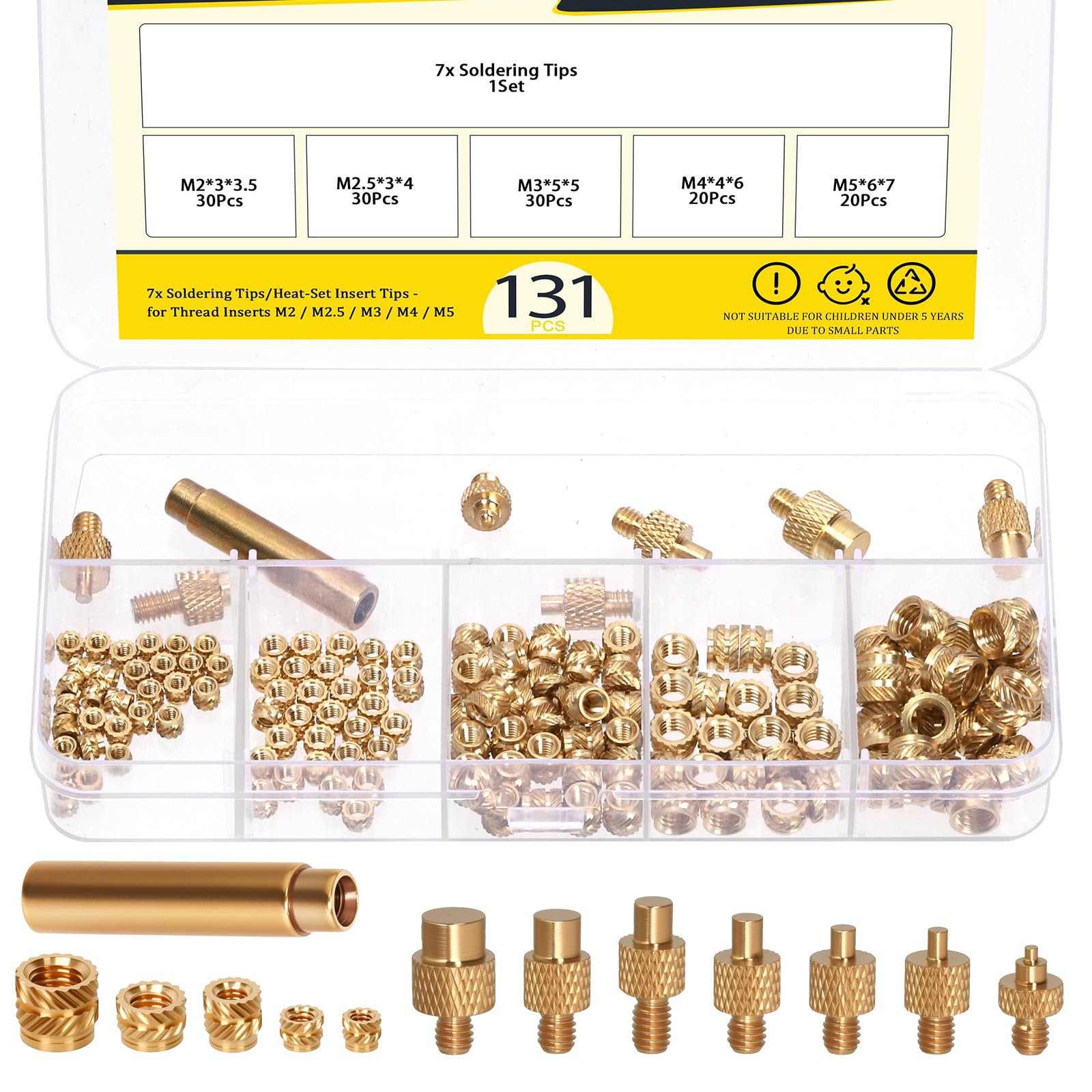 Mardatt 138PCS Brass Threaded Inserts with Heat Set Insert Tips Set