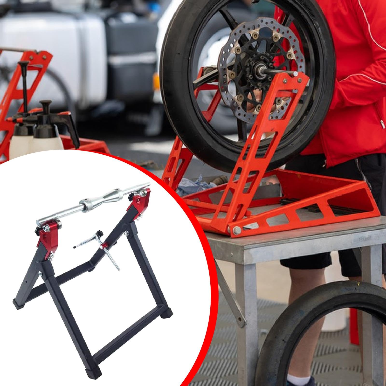 Equilibradora de Ruedas de Motocicleta Portátil con Fácil Instalación, Rojo