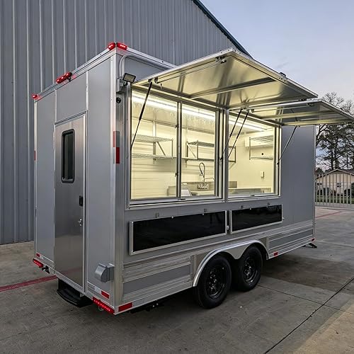 Mobile Food Truck with Full Kitchen Equipment Concession Food Trailer for Sale, Street BBQ Hamburger Ice Cream Coffee Cart, for Business Easy Clean