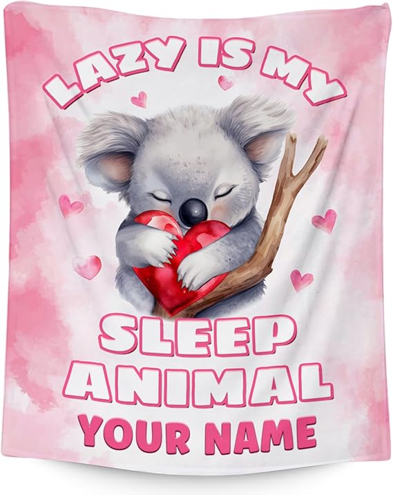 Custom Koala Blanket, Cute Soft Throw Gifts for Women, Cozy Flannel Throw Blankets for Bed Living Room, Pink 60"x80"