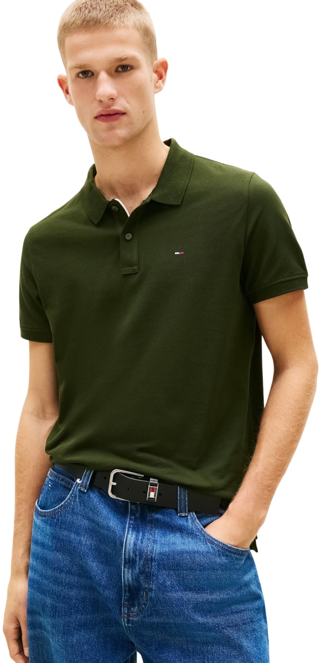 Tommy Jeans Men's Green (Kingston Green) Tjm Slim Placket Polo Ext Dm0dm20676 S/S Polo, Xl