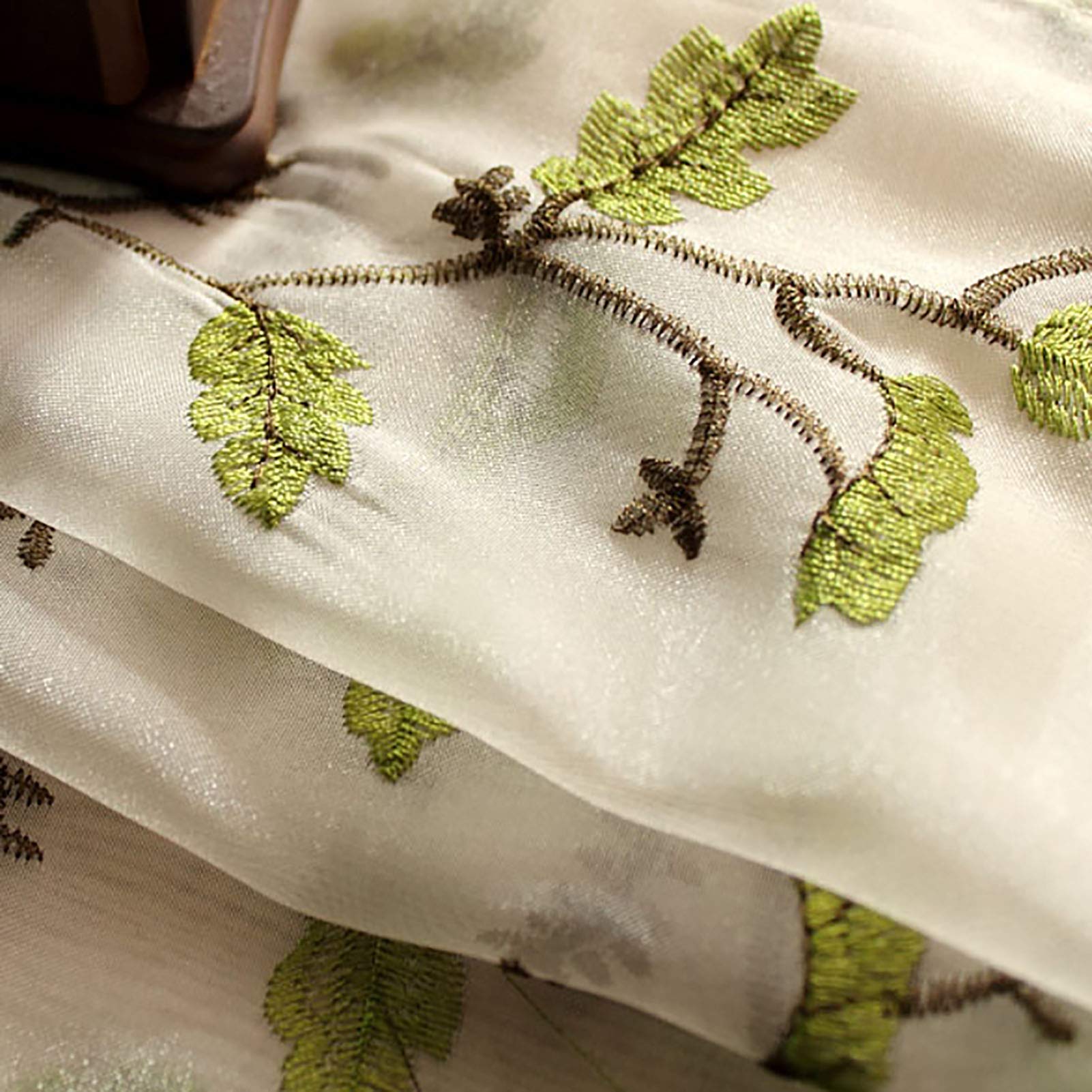ZZenSmot Style Campagnard Fleur Brodé Rideaux Semi-Transparents,Botanique Feuilles Voile Rideaux pour Domicile Vivant Chambre Décor-A W59*l106inch/1 Panels
