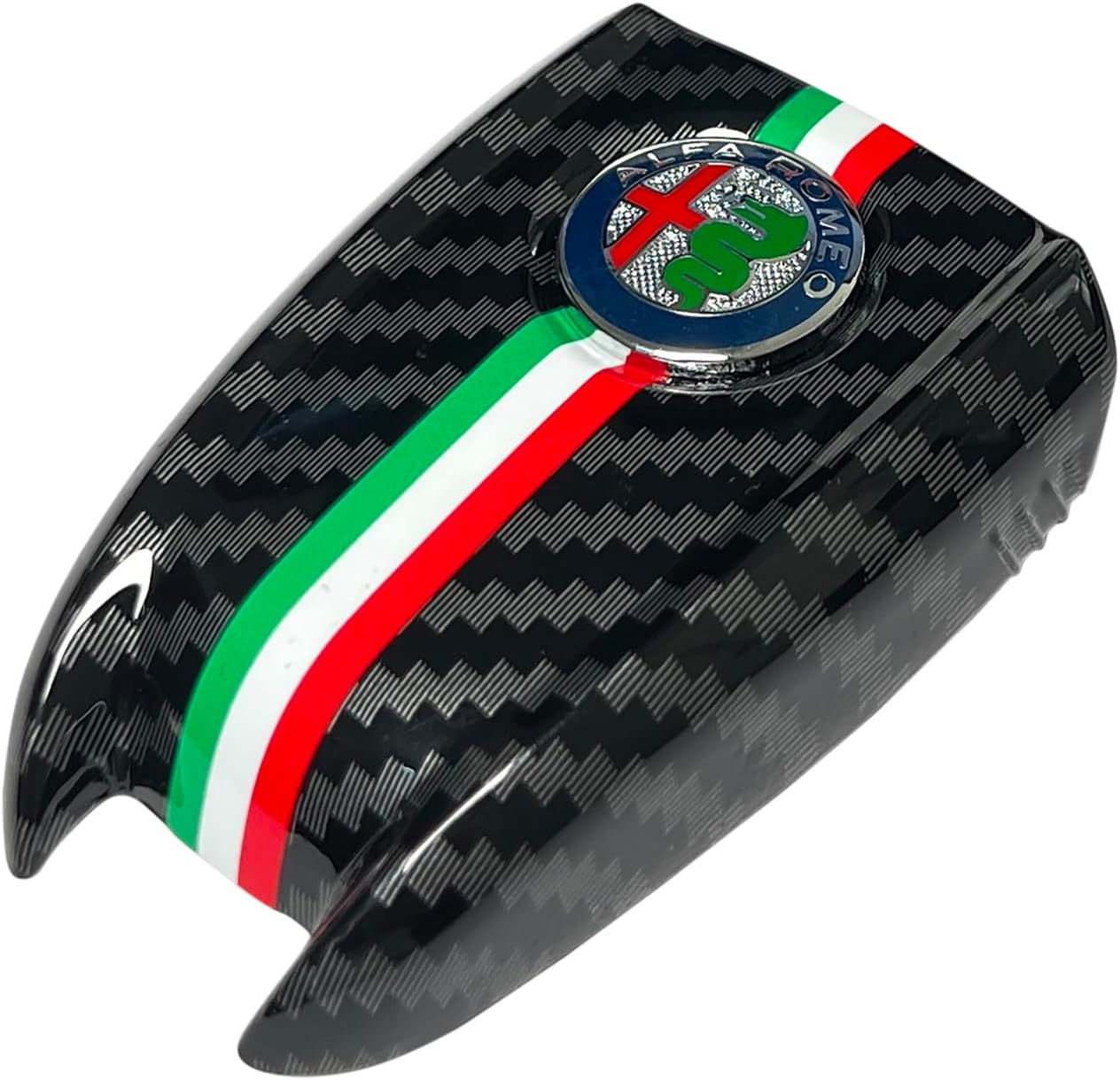 ABS Carbon Fiber Style 3D Color Black Logo Car Smart Remote Key Fob Cover Case Replace for Alfa Romeo Giulia Stelvio Tonale (Color Logo, Black B)