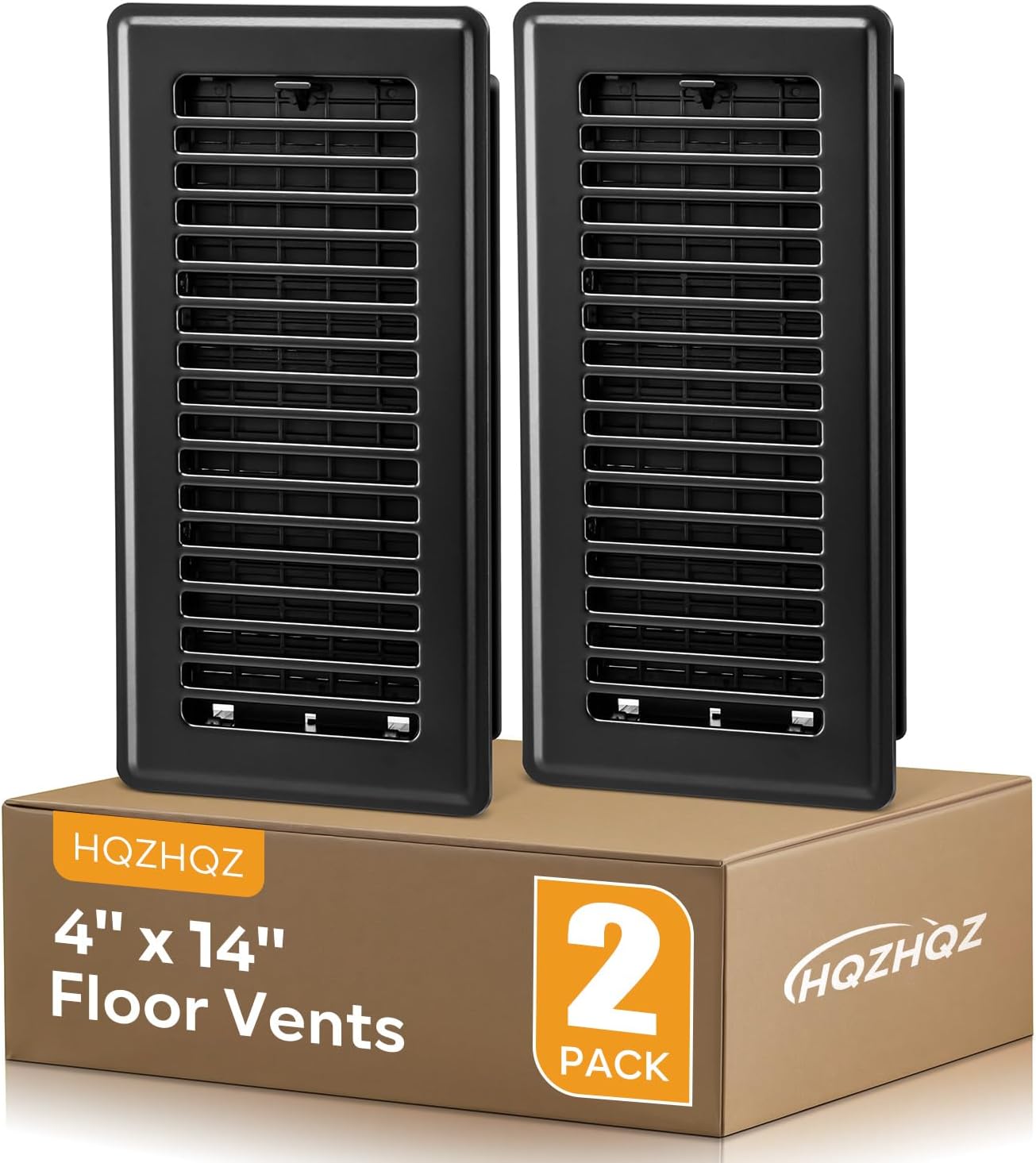 4x14 Floor Register, Floor Vent Covers, Heavy Duty Steel Walkable Floor Vents, Easy Adjust Air Supply Lever, Vent Covers for Home Floor, 2 Pack Black 4" X 14" 2pcs Black