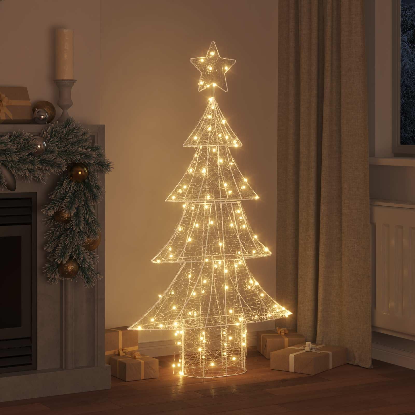 Akrylowa choinka 150 cm z 160 diodami LED w kolorze ciepłej bieli, gwiazda 3D, zasilana przez USB, nowoczesna dekoracja do świątecznych wnętrz