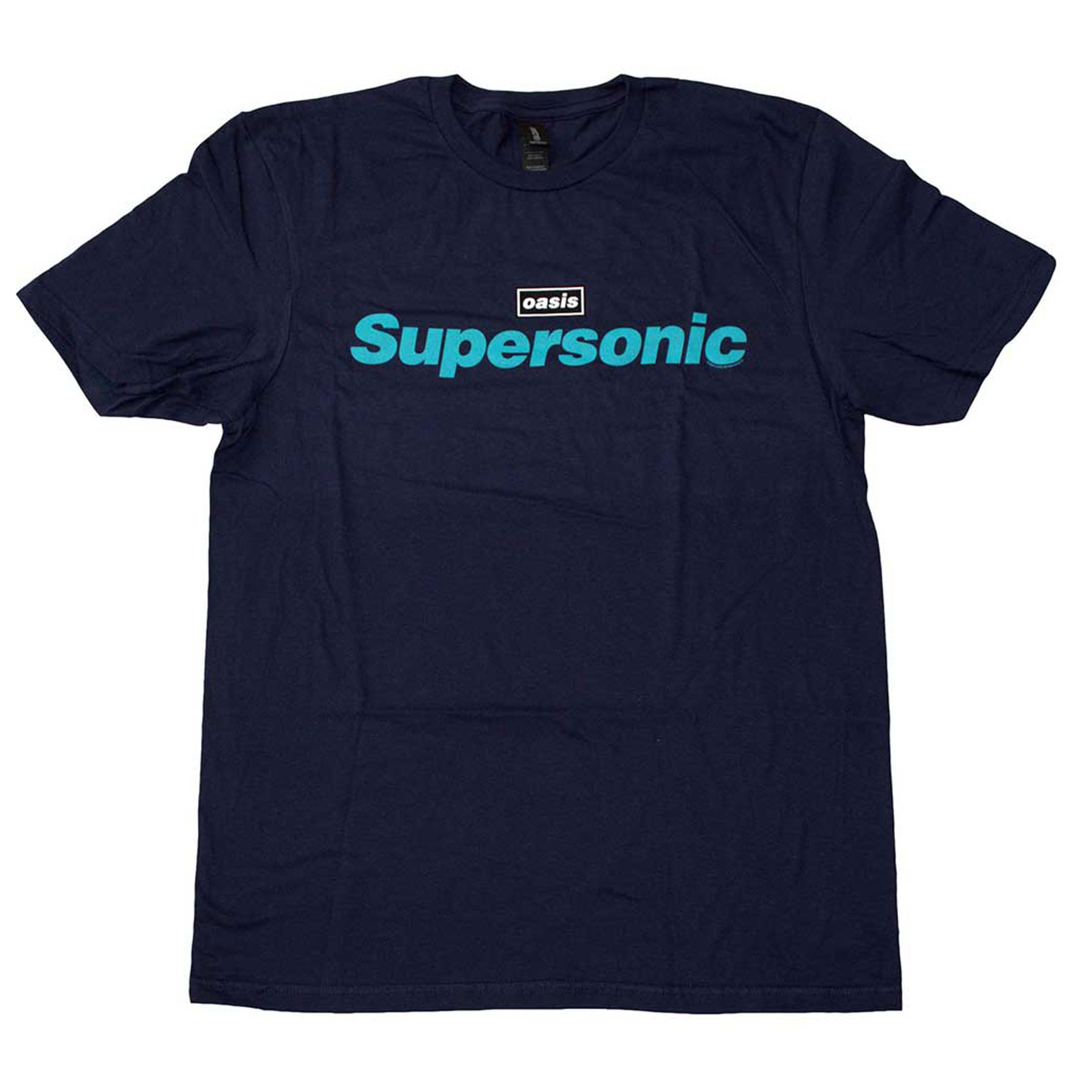 Rock Off Officially Licensed Products Unisex Blue Oasis Supersonic Title Colour T Shirt S Navy