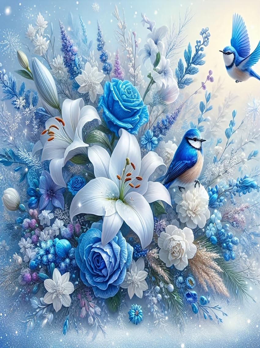 Hoonjiin Kit Diamond Painting 5D Pappagallo E Fiori - 90x120cm, Tela HD Con Diamanti Rotondi Extra