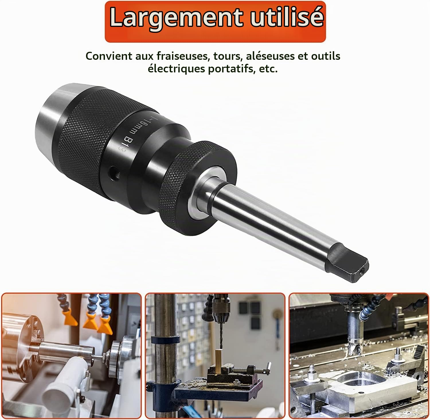 Pour perceuse à colonne MK3-B16 mandrin sans clé 0.5-16mm dispositif de serrage rapide conique morse adapté à la perceuse à colonne, fraiseuse, tour