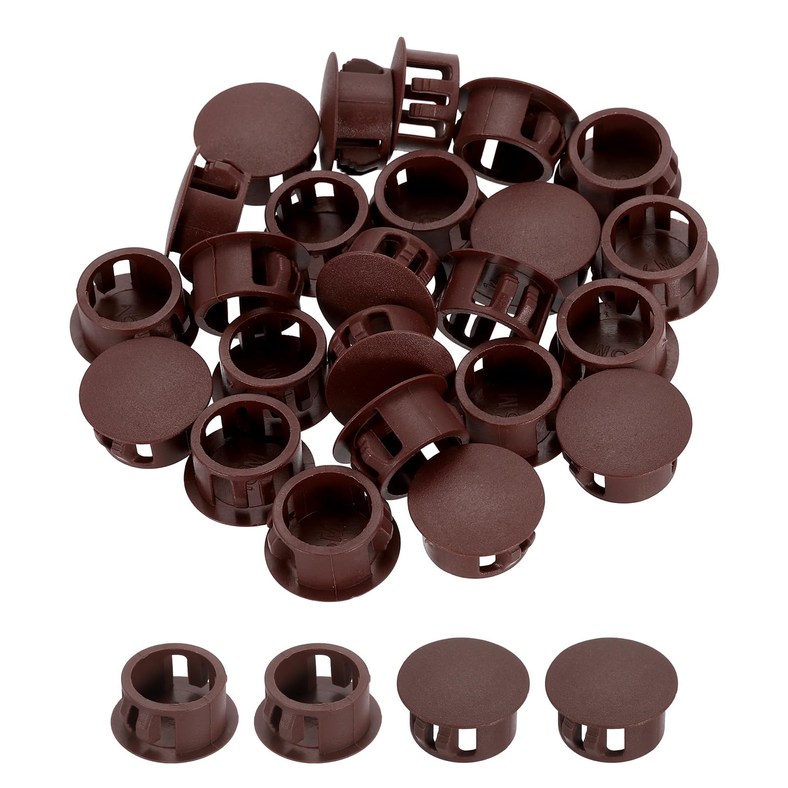 sourcing map Hole Plugs 100pcs 16mm(5/8-Inch) Plastic Plugs for Round Holes Flush Type for Furniture Cabinets Machines Hardware Fencing Post Pipe, Dark Brown