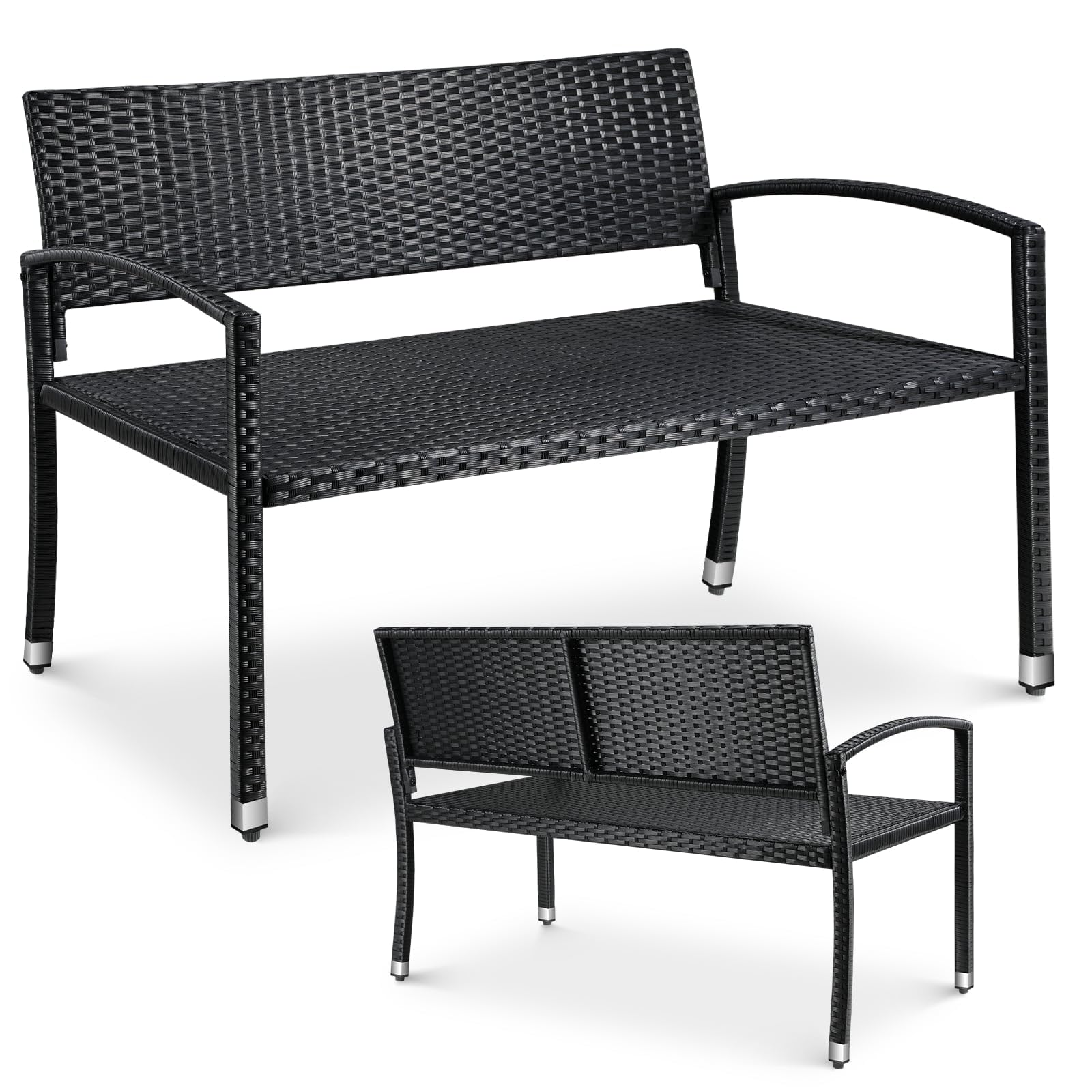 LIFERUN Banc de Jardin en Rotin, Banc Extérieur en Polyrotin