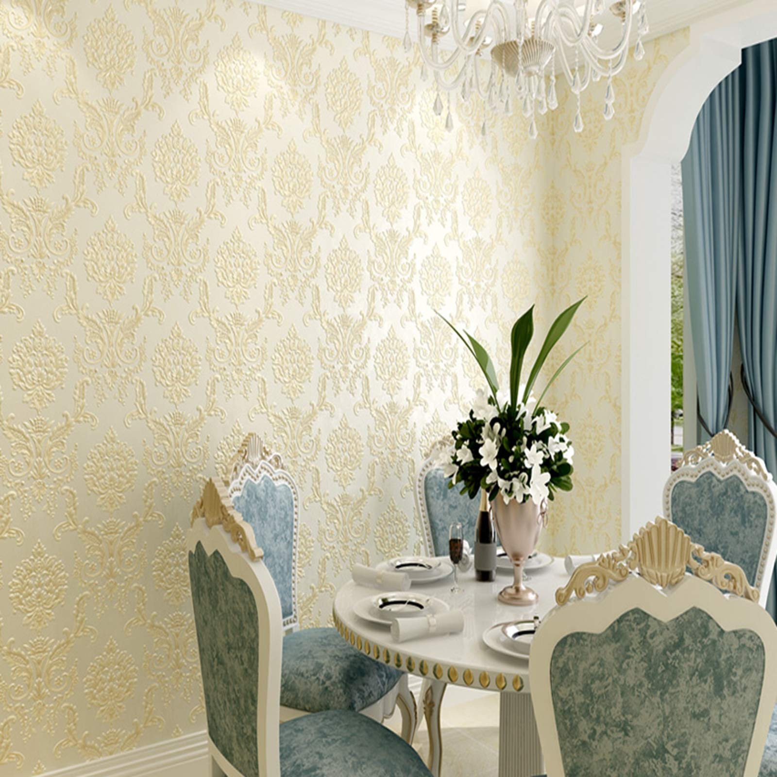 Papel Pintado Papel Pintado Autoadhesivo Beige, Papel De Pared con Estampado Tridimensional Europeo, Pegatinas De Pared para Niños Y Niñas Dormitorio, 0.53x3m / 0.53x6m (Size : 0.53x6m)