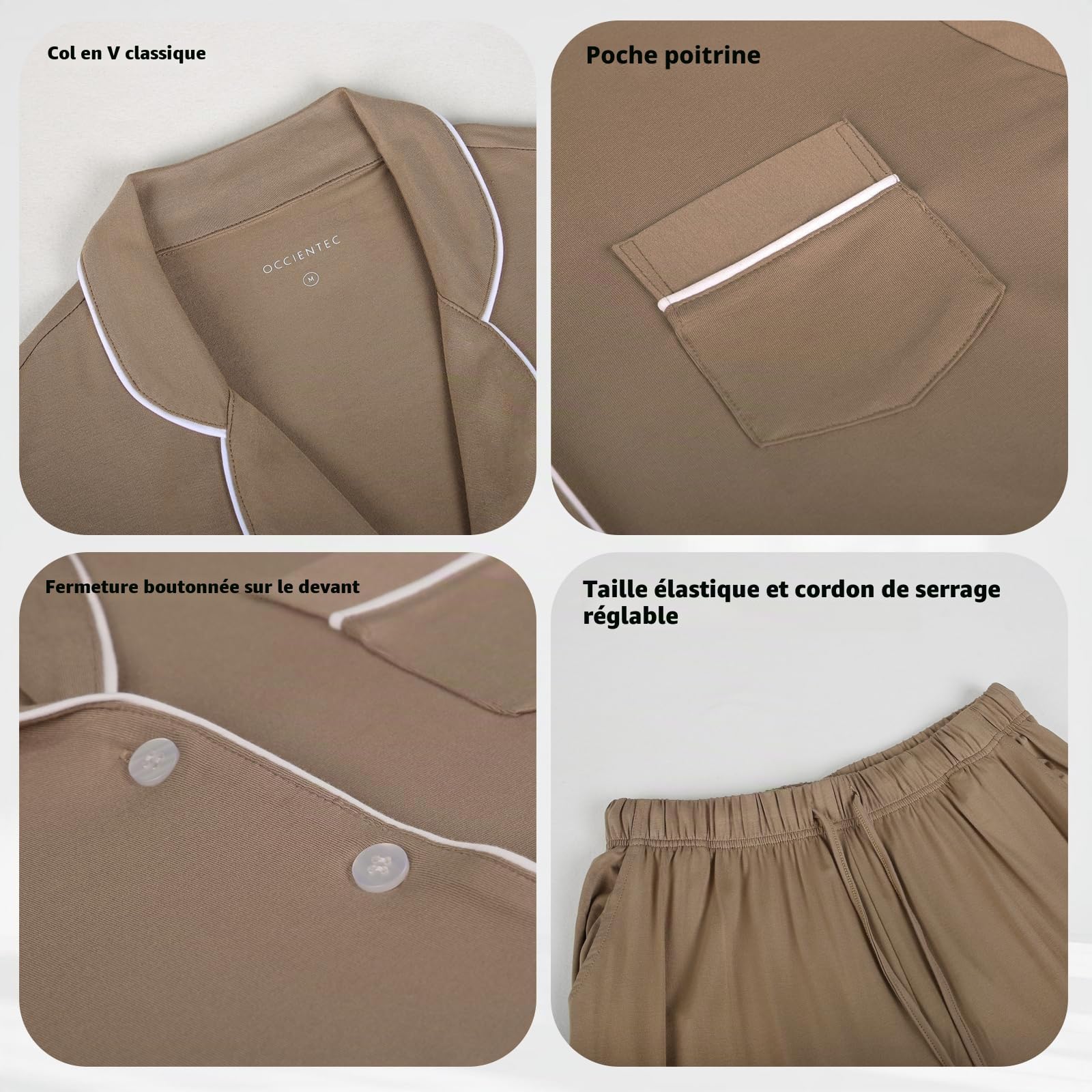 Ensemble de Pyjama Femme Vêtements de Nuit Boutonné à Manches Longues Pyjamas Femme 2 Pcs en Modal Hiver Doux à Porter Et Confortable