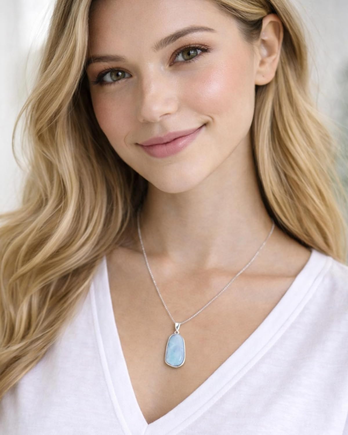 Beaux Bijoux Larimar Necklace for Women – Natural Larimar Pendant Necklace in 925 Sterling Silver – Caribbean Blue Gemstone - Unique Jewelry Gift - Image 2