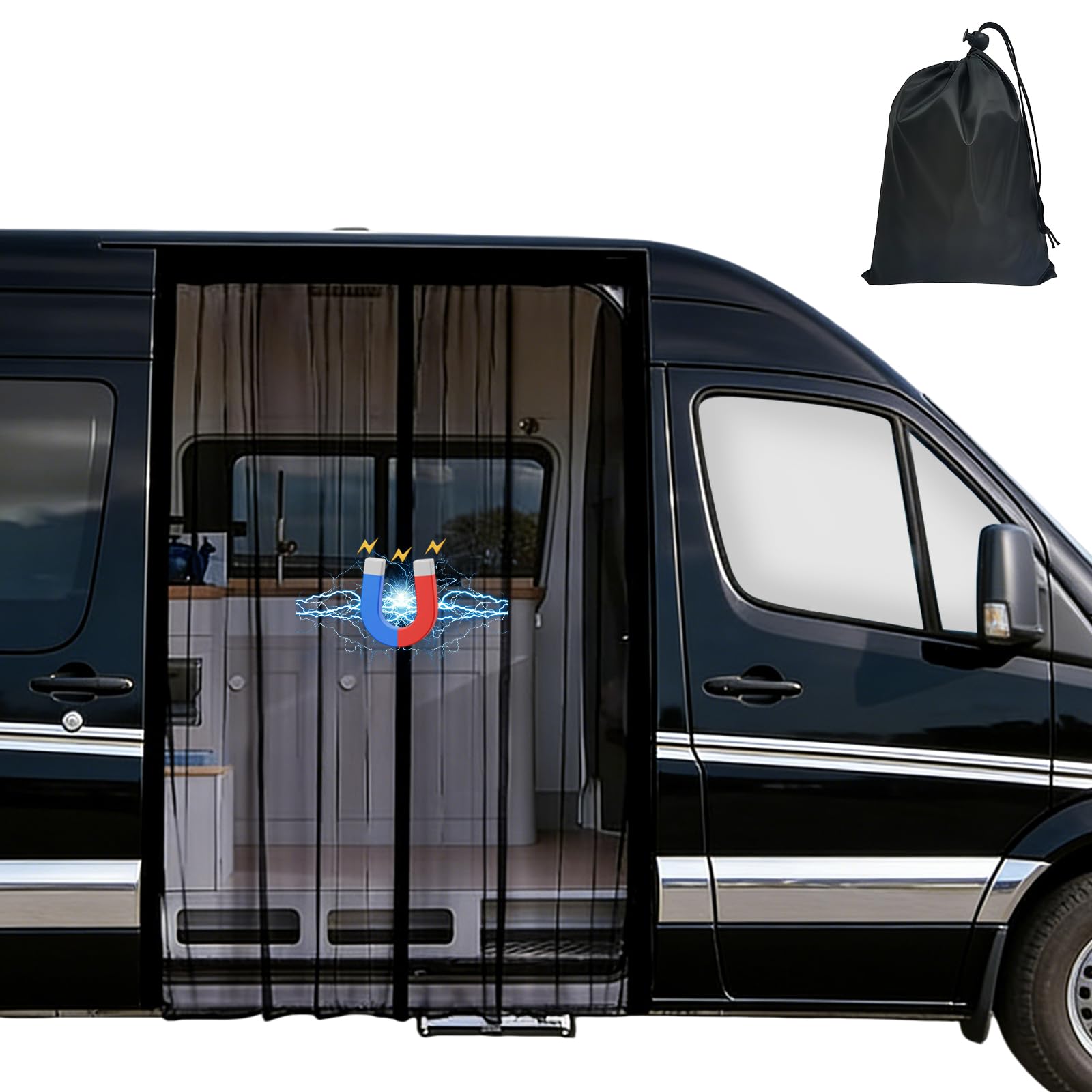 Tatqilo Van Bug Screen with Magnetism, Sliding Door Mosquito Fly Screen Camper, Center Magnetic Closure, Insect Protection, Ventilation Mosquito Net for Mercedes Sprinter,Volkswagen Crafter, 180x150cm