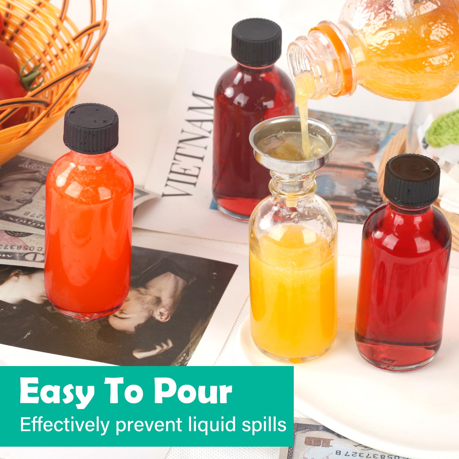 VORHOT 12 Bottigliette Vetro 60ml Con Imbuti, Etichette &amp; Penna - Ideali Per Liquori, Oli, Salse | Set Regalo