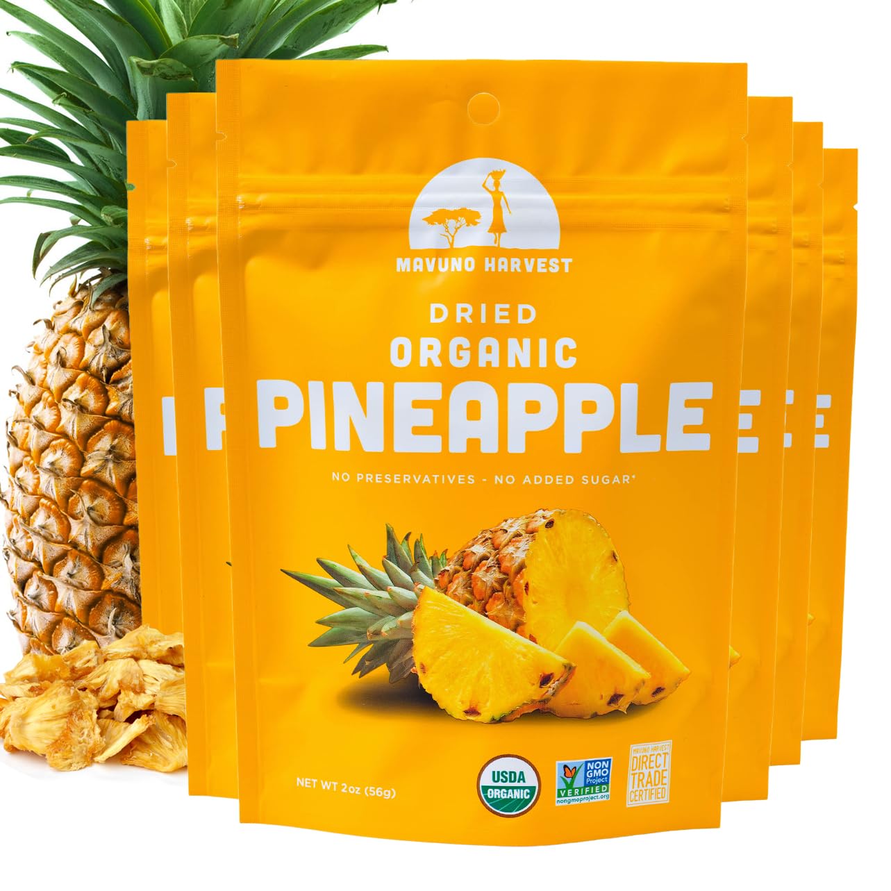 Mavuno Harvest Fair Trade Organic Dried Fruit, Pineapple, 2 Ounce (Pack of 6)