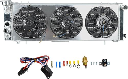 Miniatura 9 de Radiador de aluminio de 1 fila+ventilador de cubierta de 10 pulgadas+kit de relé de termostato compatible con J-eep Cherokee XJComanche 1991-2001