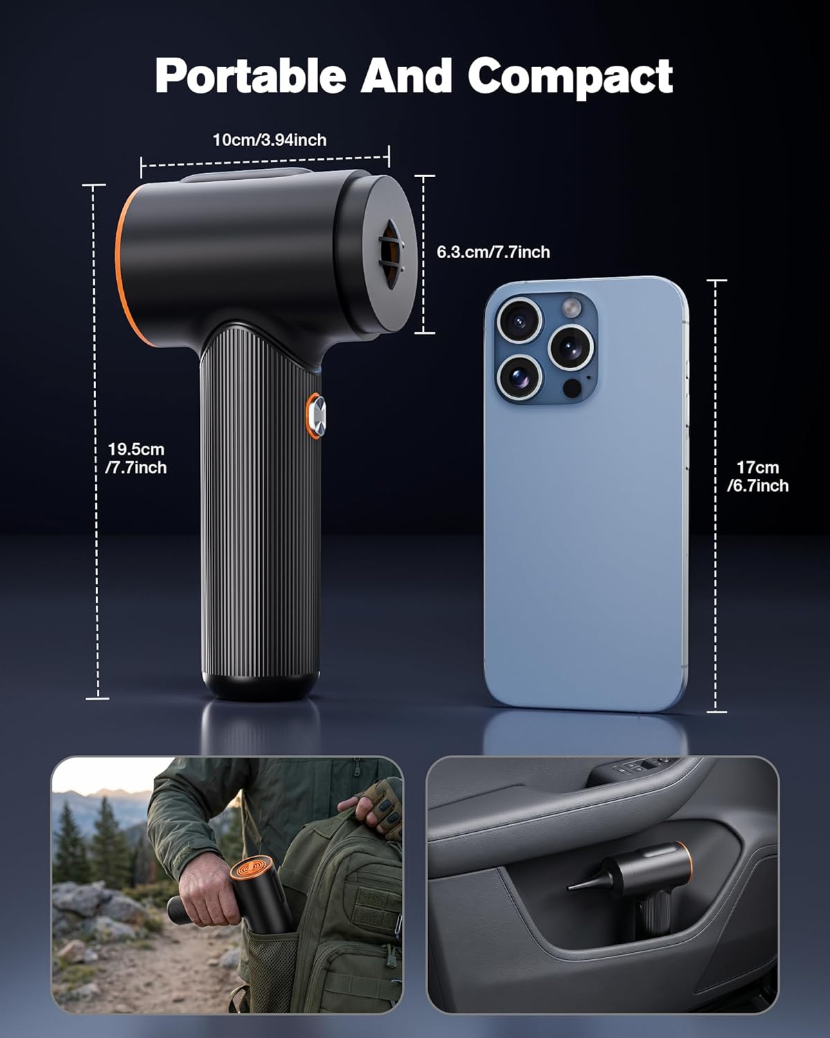 Car Vacuum Cleaner, 20000Pa Suction Power Handheld Vacuum Cleaner, 4-in-1 Portable Car Vacuum with 2 Suction Modes, Cordless Mini Vacuum with Type-C Charge for Car, Home, Office Desk, Keyboards