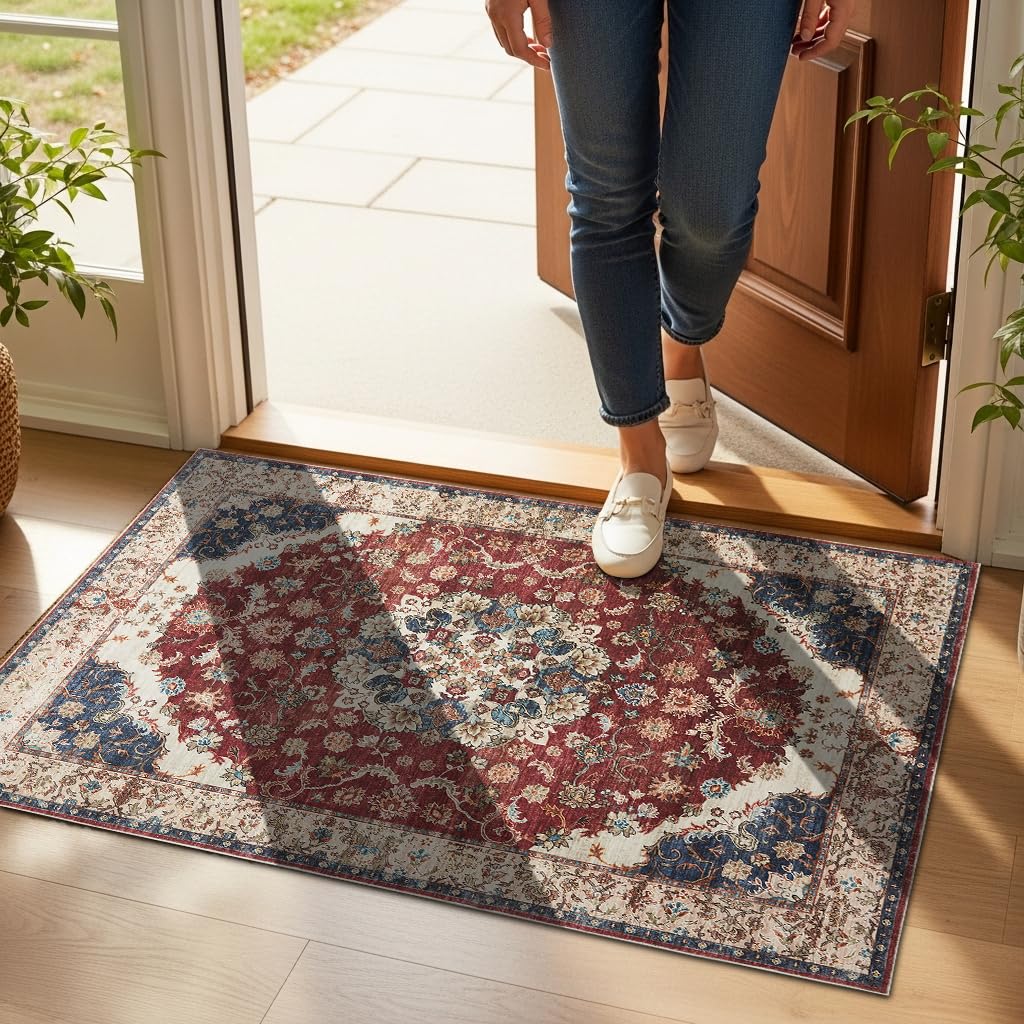 Hafaa Washable Gold Red Door Mat Indoor Outdoor 40x60 cm Whisper, Heavy Duty Anti Slip Mats Soft Dirt Trapper Entrance Doormat