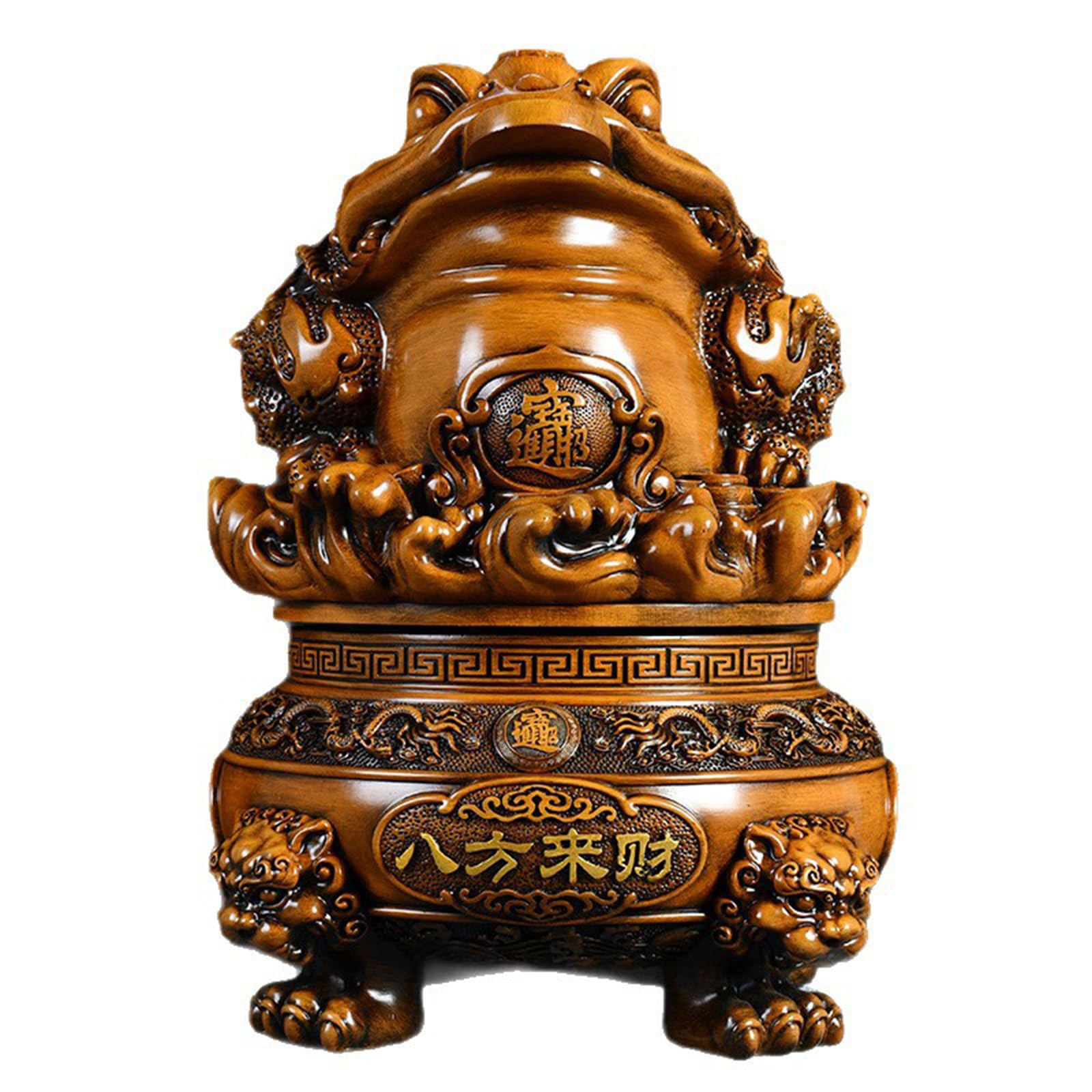 Hhhxkkuu Feng Shui Wealth Toad Statue Resin Imitation Wood Finish