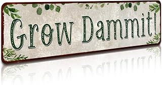 Grow Dammit! Garden Sign 4" x 16" | SOYAVE Grow Dammit Funny Garden Metal Wall Decor for Patio Yard Greenhouse Plant Lover 4x16 Inch