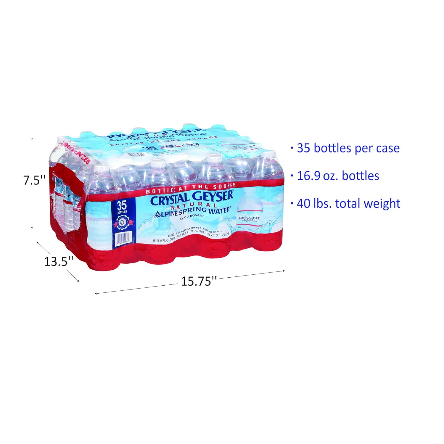 CRYSTAL GEYSER SINCE 1977 Alpine 100% Natural Spring Water, 16.9oz Bottles, 35 Bottles Per Case, Pallet of 54 Cases