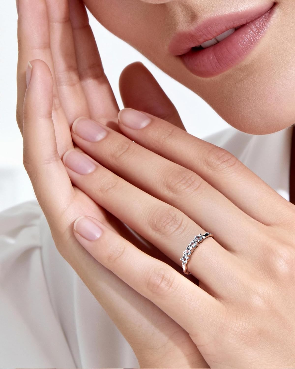 Adjustable Aquamarine Ring for Women - Sterling Silver Open Statement Ring, Stackable Fashion Jewelry - Image 4