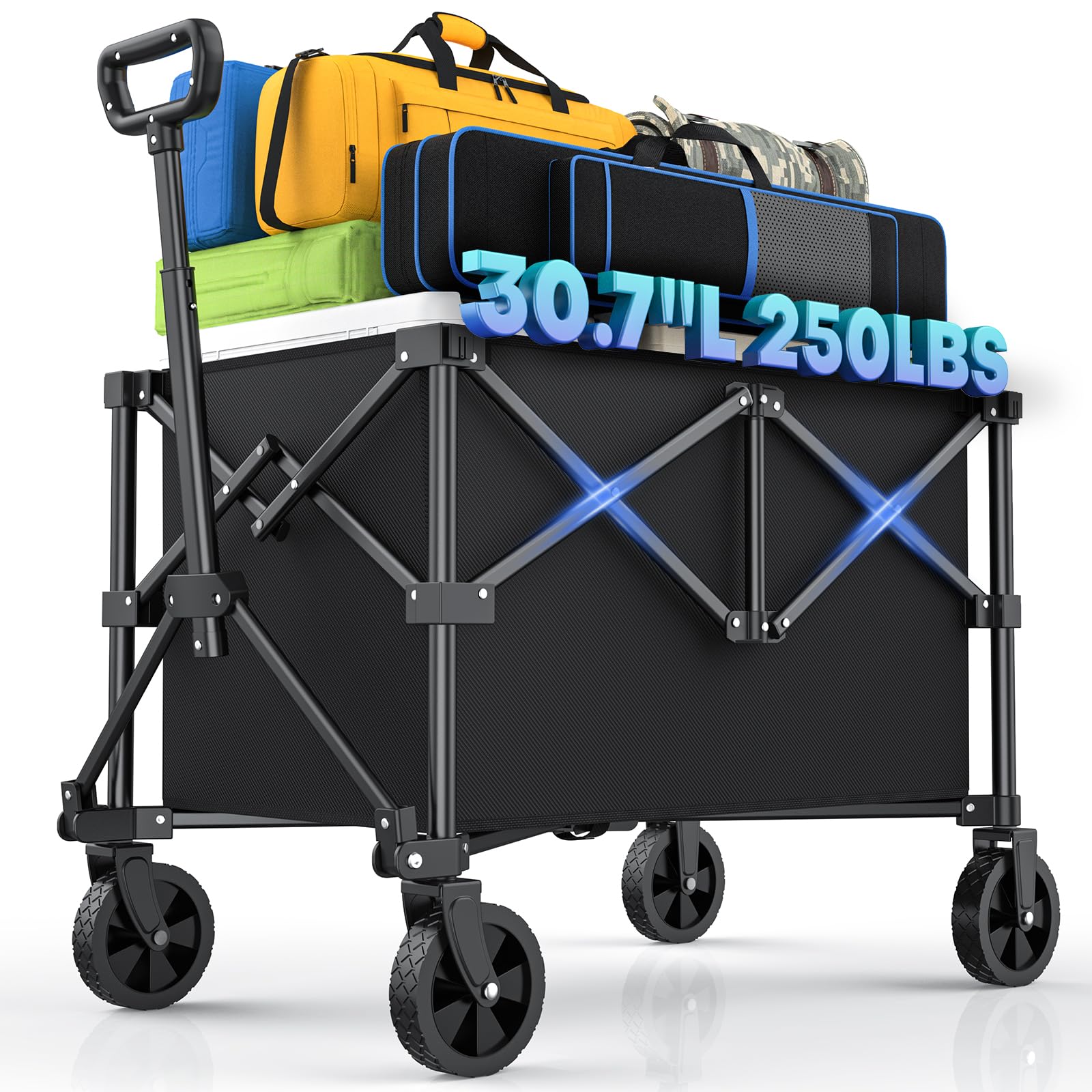 Kitsure Festival Trolley on Wheels 120L,Folding Wagon, Portable Camping Cart, Collapsible Foldable Trolly for Groceries, Sports, Camping, Garden, Fishing, Black, 78.0 x 50.0 x 92.5cm