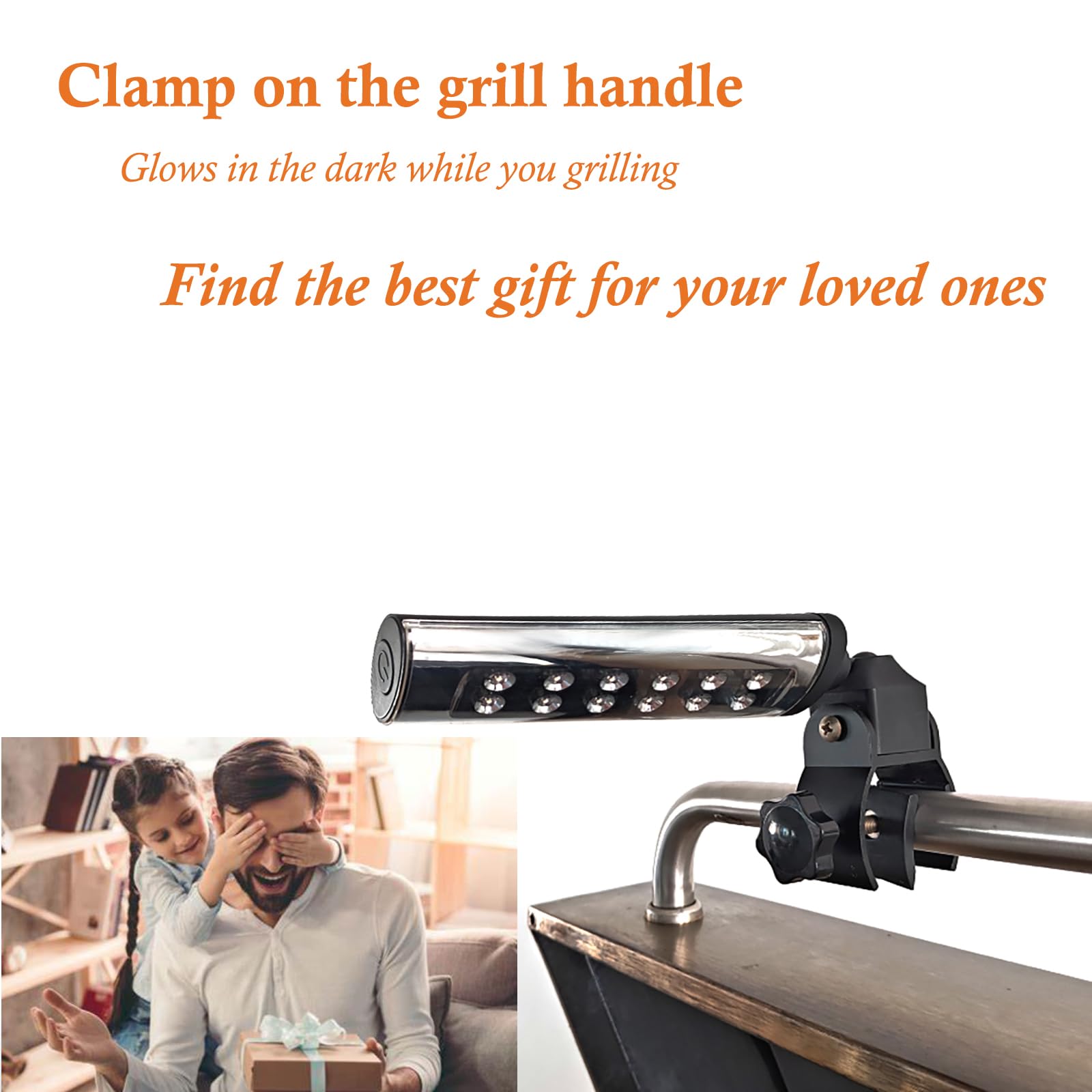 Luz de parrilla para barbacoa para el día del padre, funciona con pilas, abrazadera de 12 LED en la lámpara de mango de parrilla para barbacoa, ajustable en 360° 4