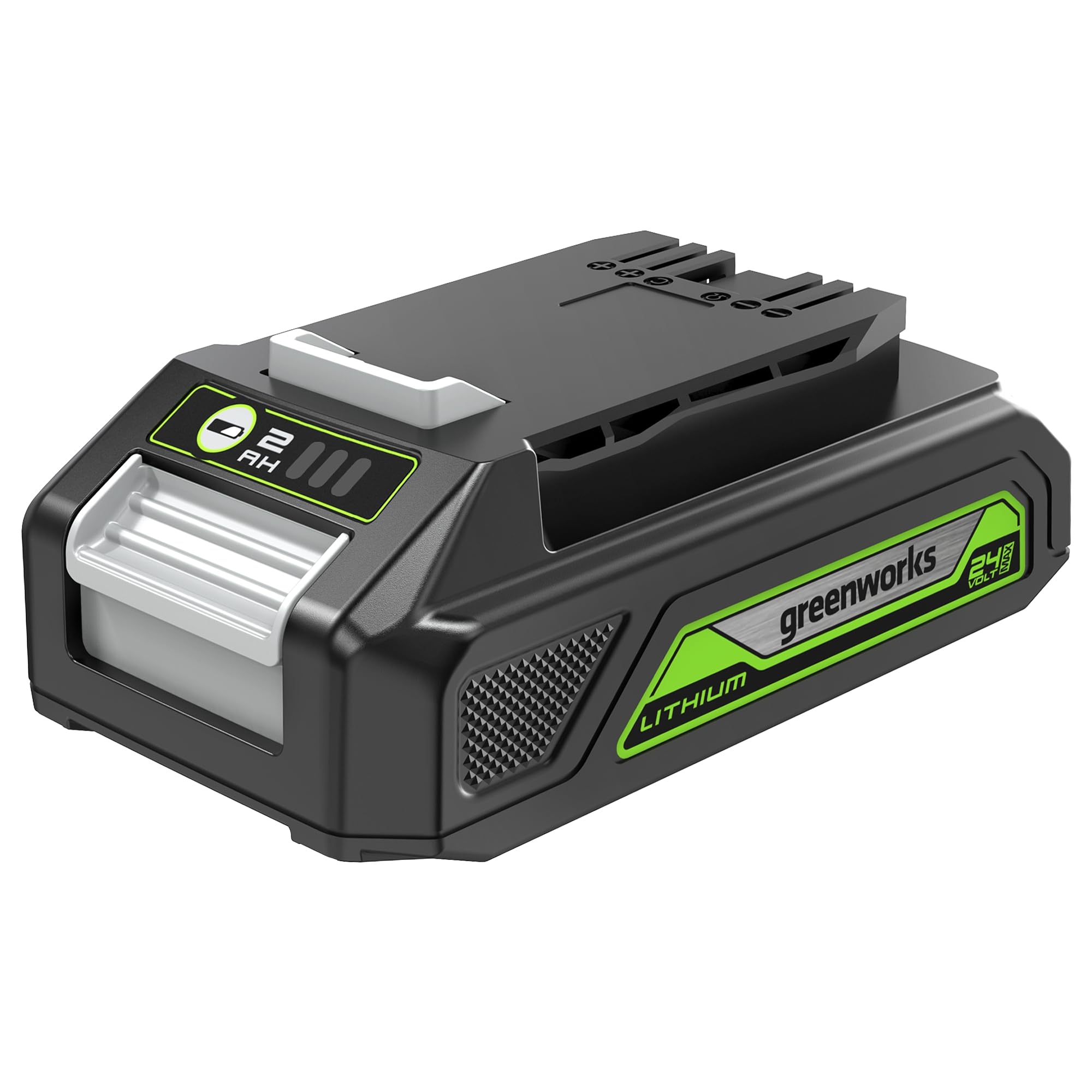 Greenworks Batteria Da 24V 2Ah - Potente Batteria Agli Ioni Di Litio Da 24V Originale Greenworks, Design Leggero Con Indicatore Led Dello Stato Di Carica A 3 Livelli, Garanzia 2 Anni - G24B2-image