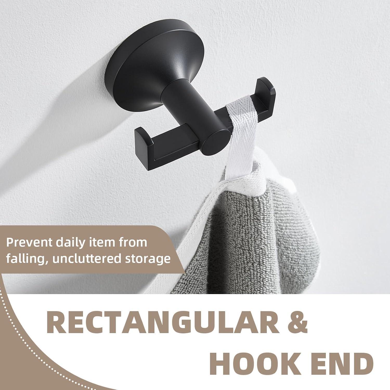 APLusee Black Double Towel Hook for Bathroom, SUS 304 Stainless Steel Robe Coat Wall Hook Bath Towel Holder, Modern Matte Black