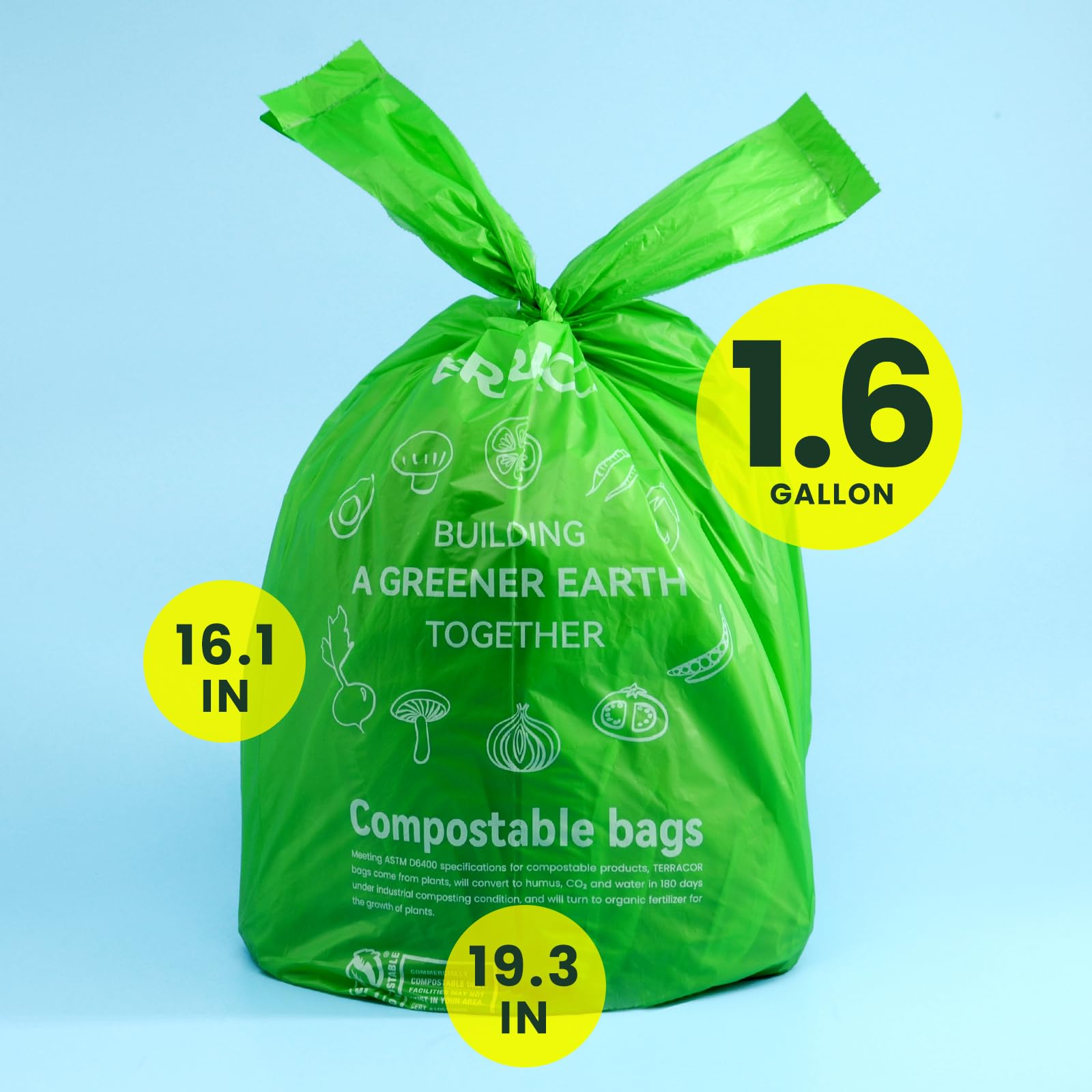 Kompostierbare Lebensmittelabfallbeutel mit Griff für Küche, Arbeitsplatte, 6 Liter kleine Kompostbeutel, 100 Stück (2 Stück), BPI-zertifiziert und entspricht dem ASTM D6400-Standard